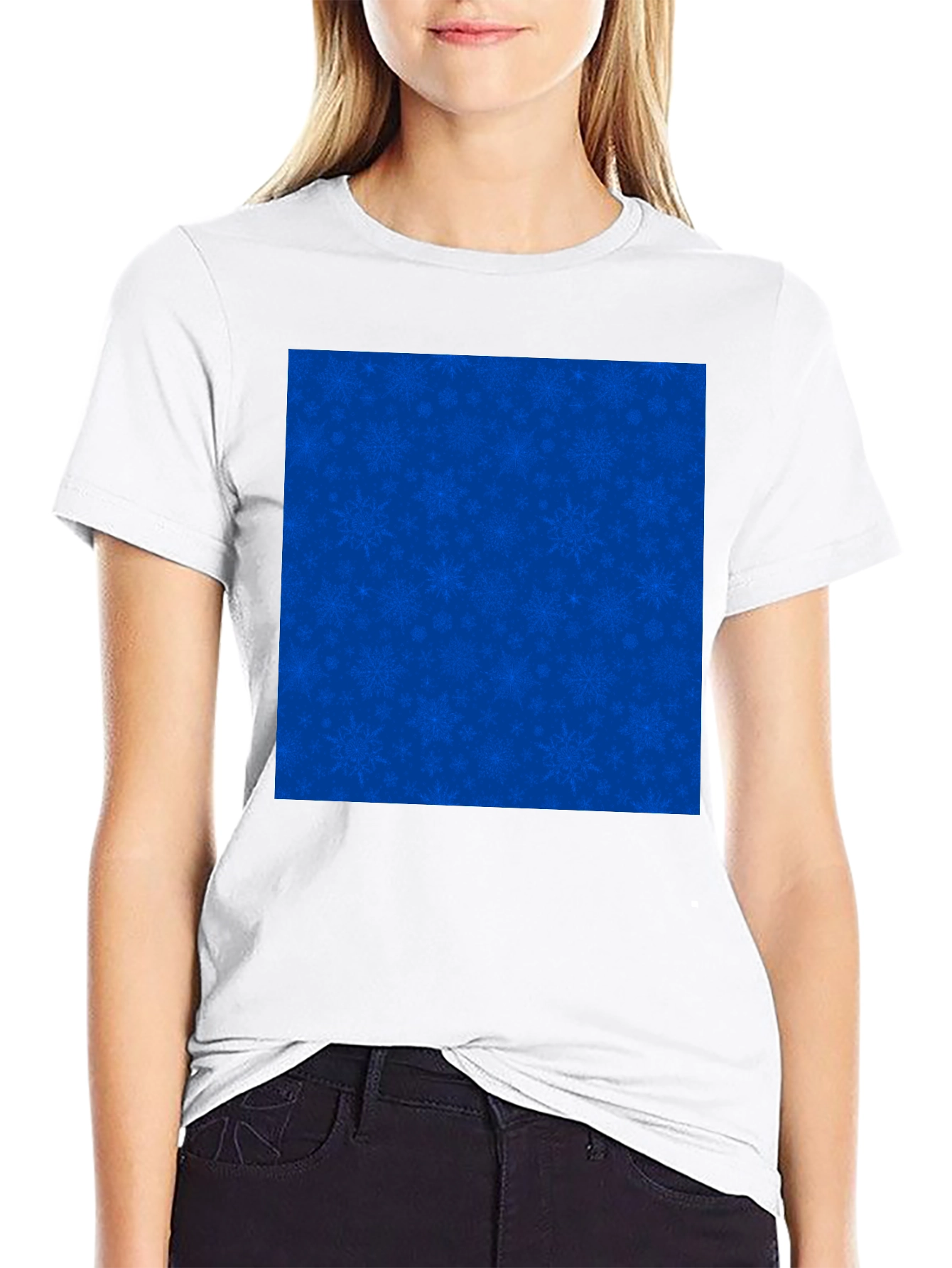 Mens Black Tee with Blue Snowflake Pattern