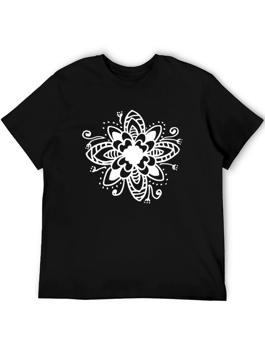 Black T-Shirt with White Floral Design