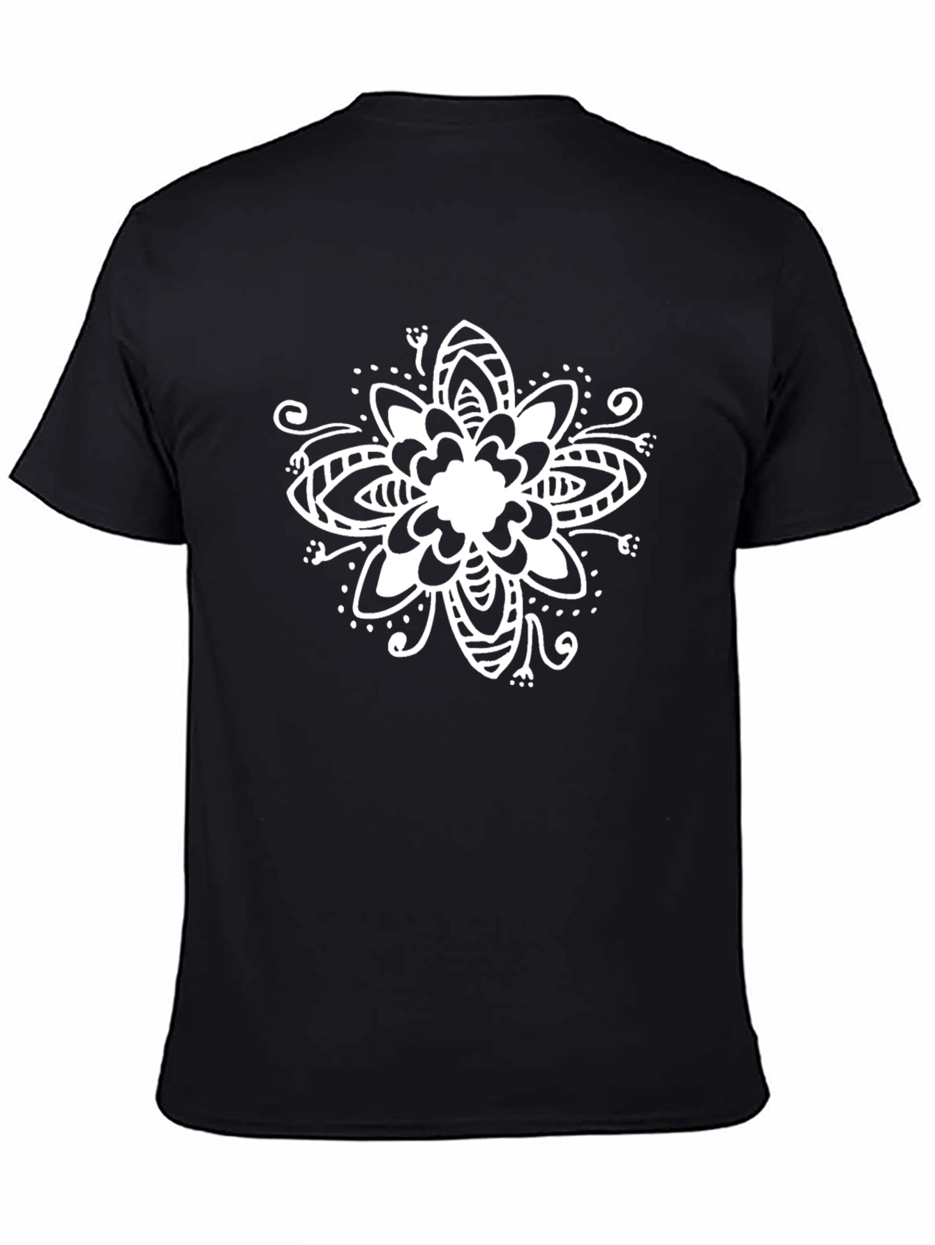 Black T-Shirt with White Floral Design