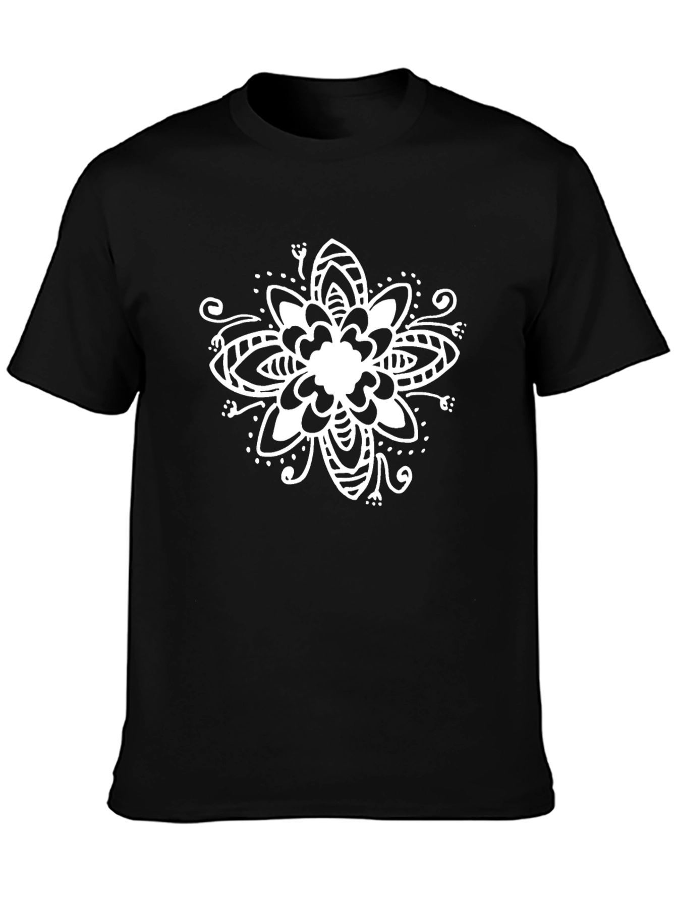 Black T-Shirt with White Floral Design
