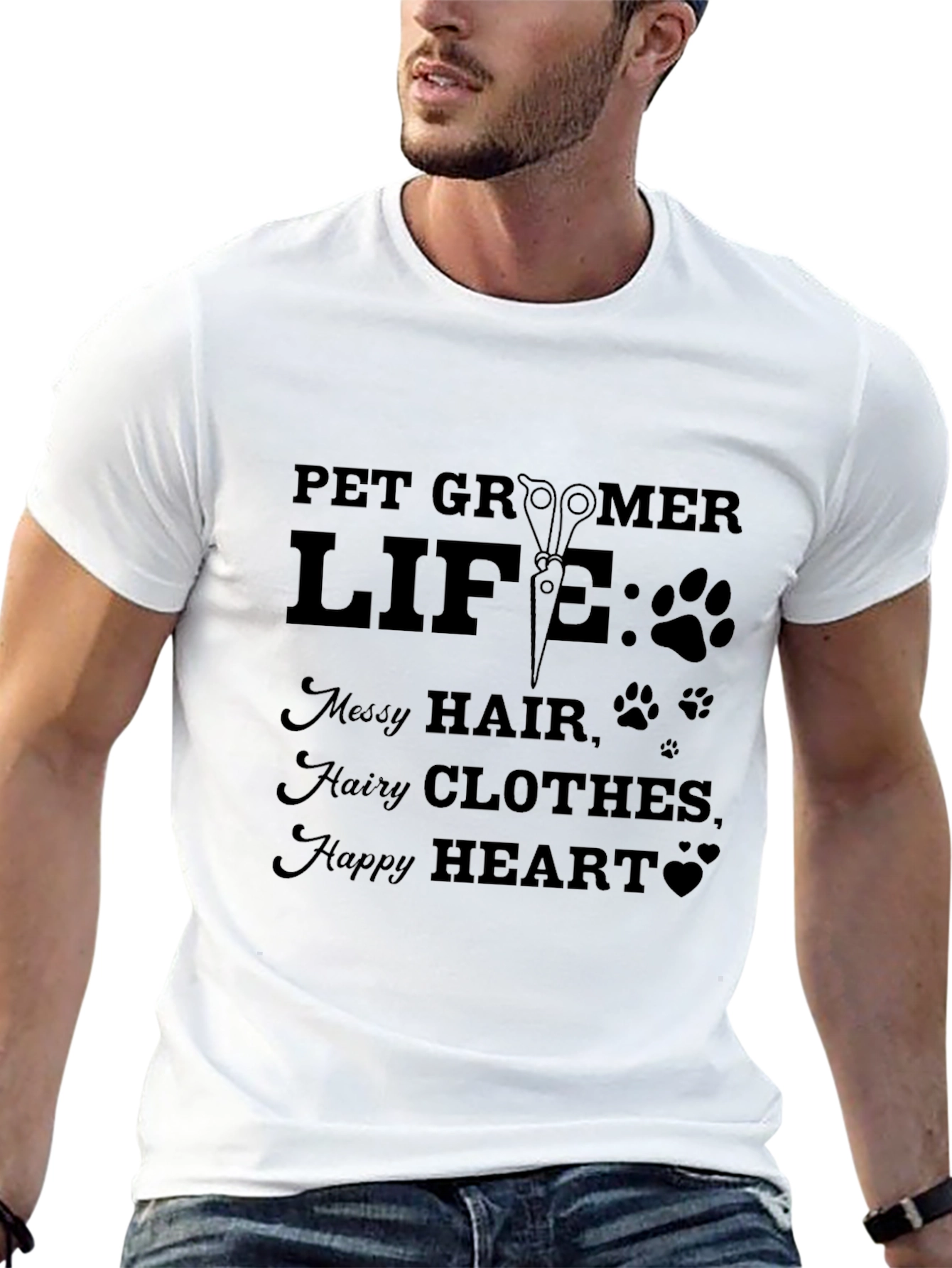 Pet Groomer Life T-Shirt - Messy Hair Happy Heart