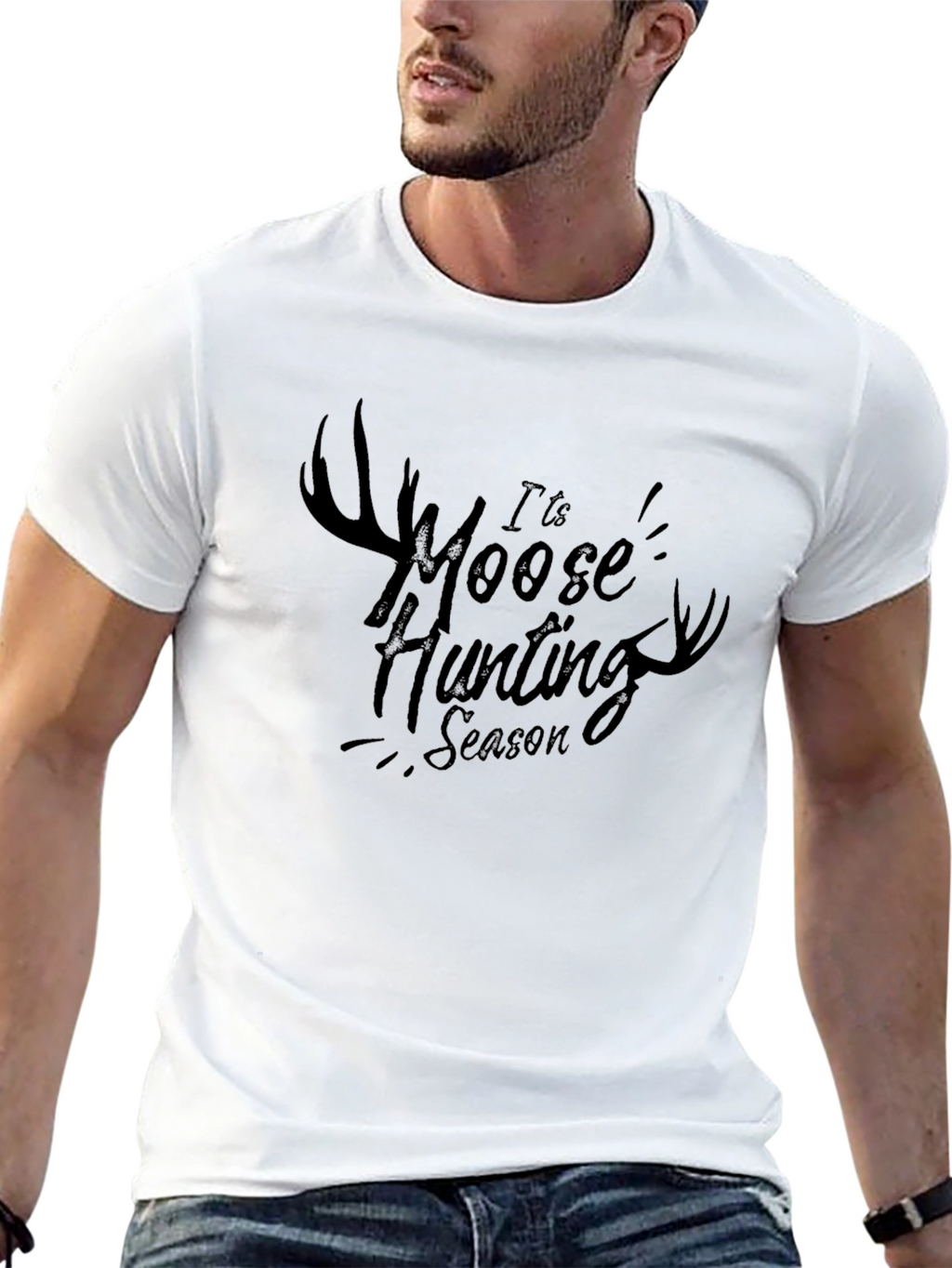 Moose Hunting Season Black Graphic Tee