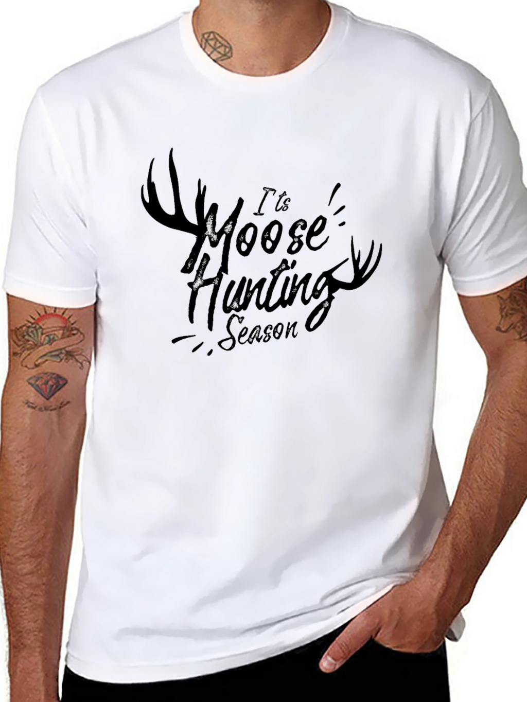 Moose Hunting Season Black Graphic Tee
