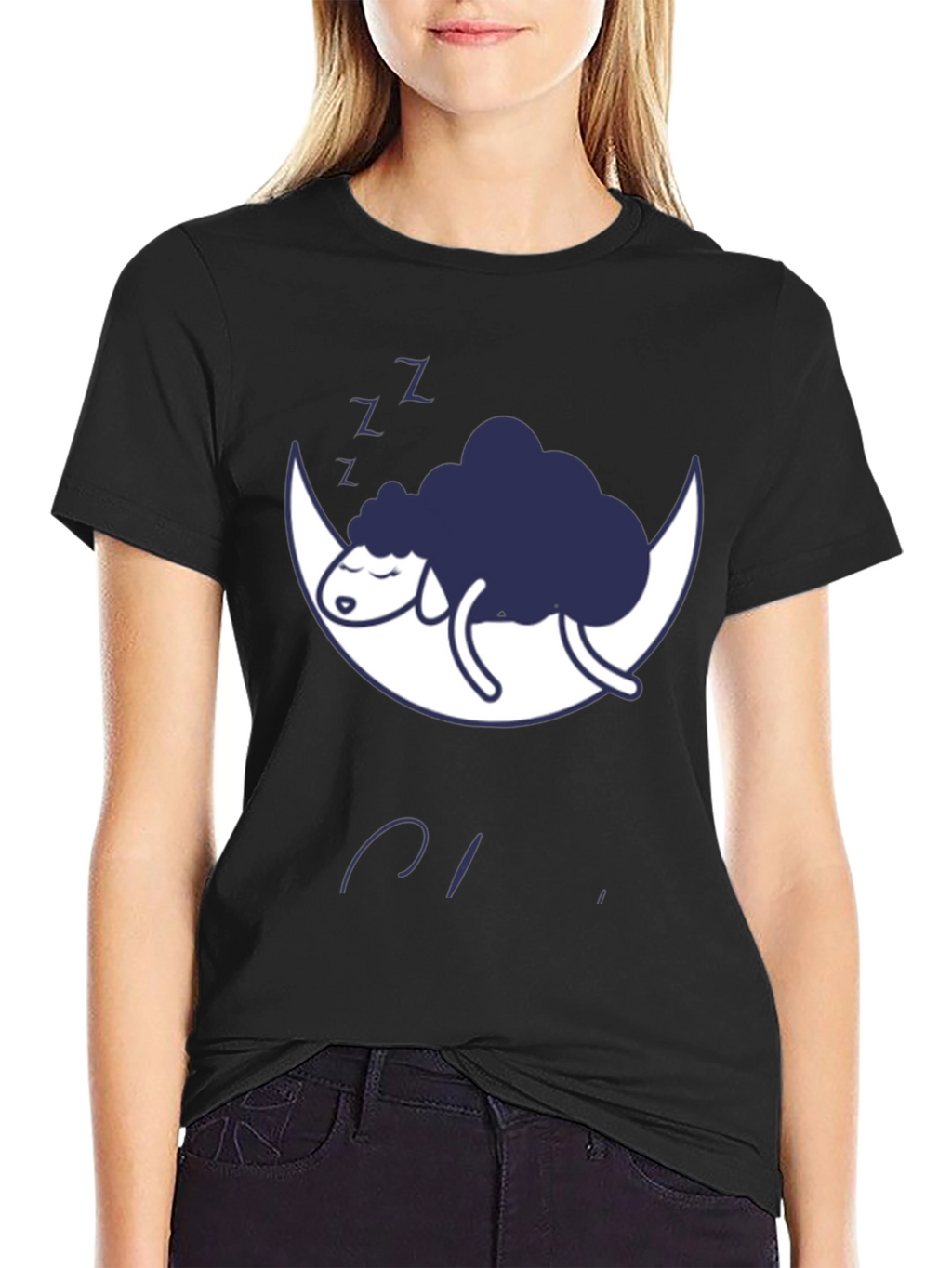 Dreamy Sheep Moon Black T-Shirt