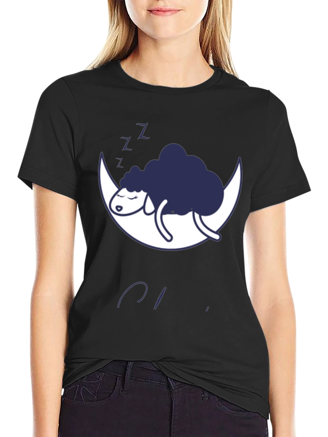 Dreamy Sheep Moon Black T-Shirt
