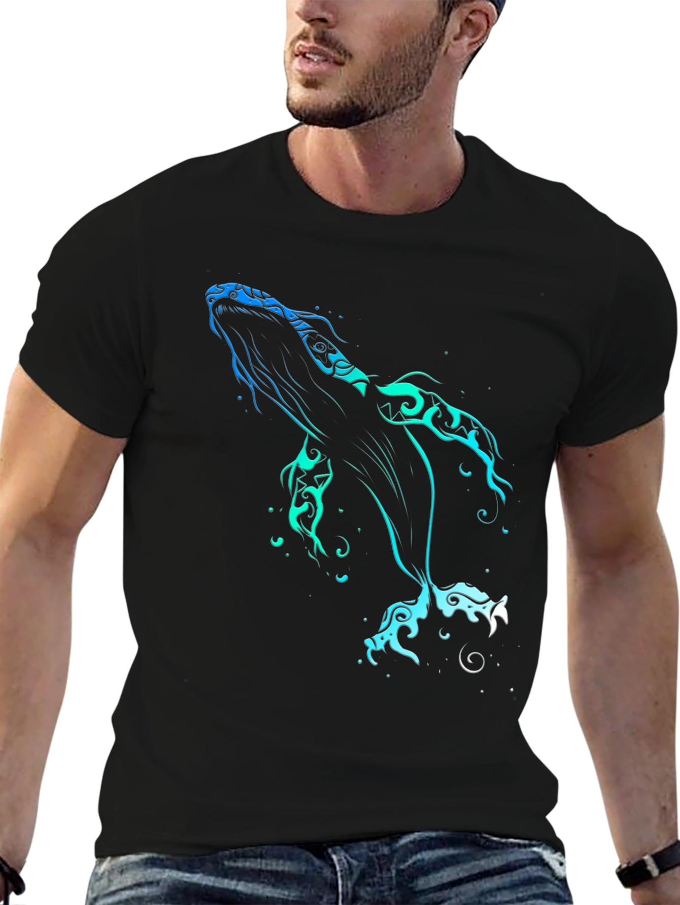 Whale Art Black T-Shirt Ocean Lover Tee