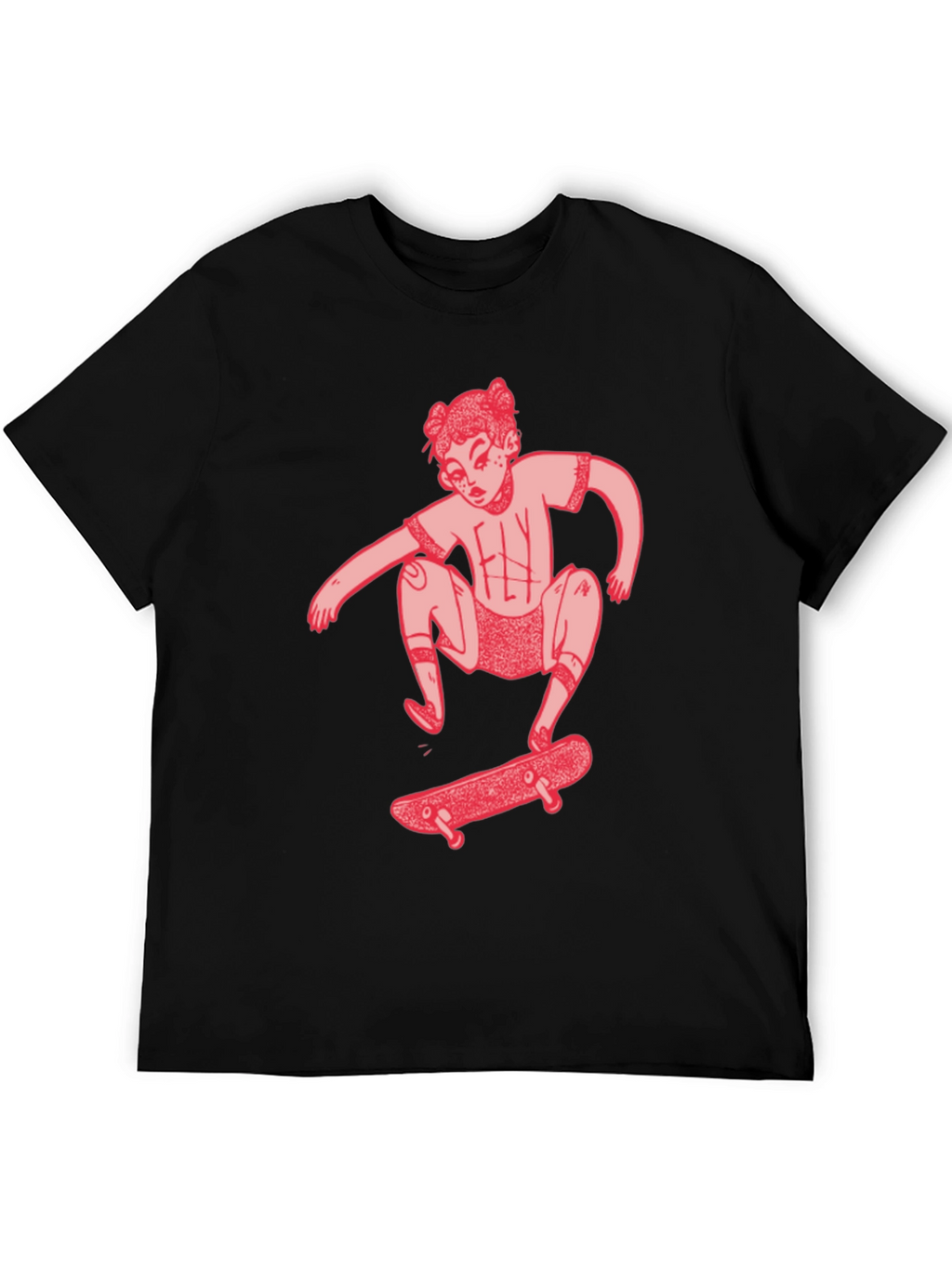Skater Girl Graphic Tee - Black Cotton T-Shirt