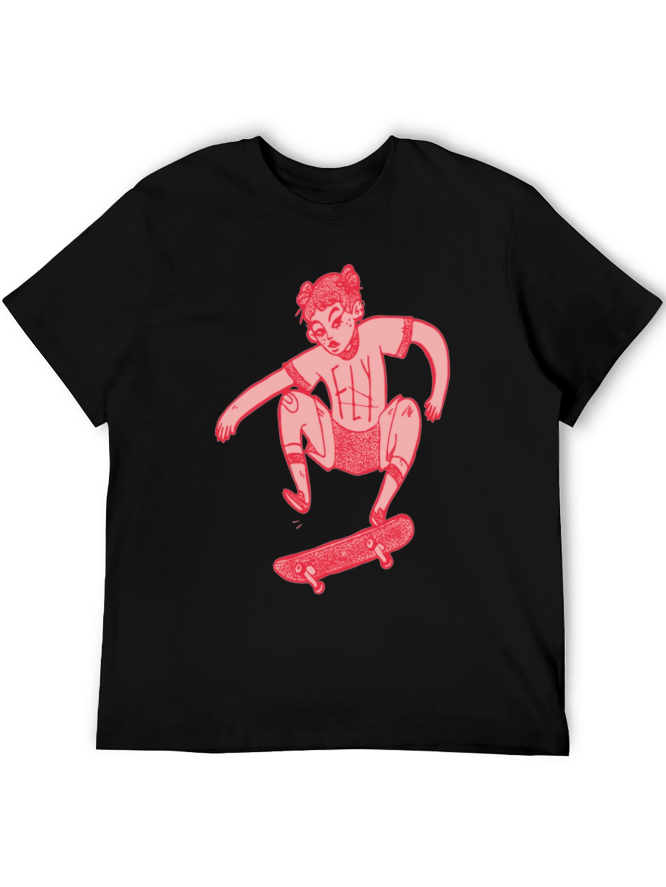 Skater Girl Graphic Tee - Black Cotton T-Shirt