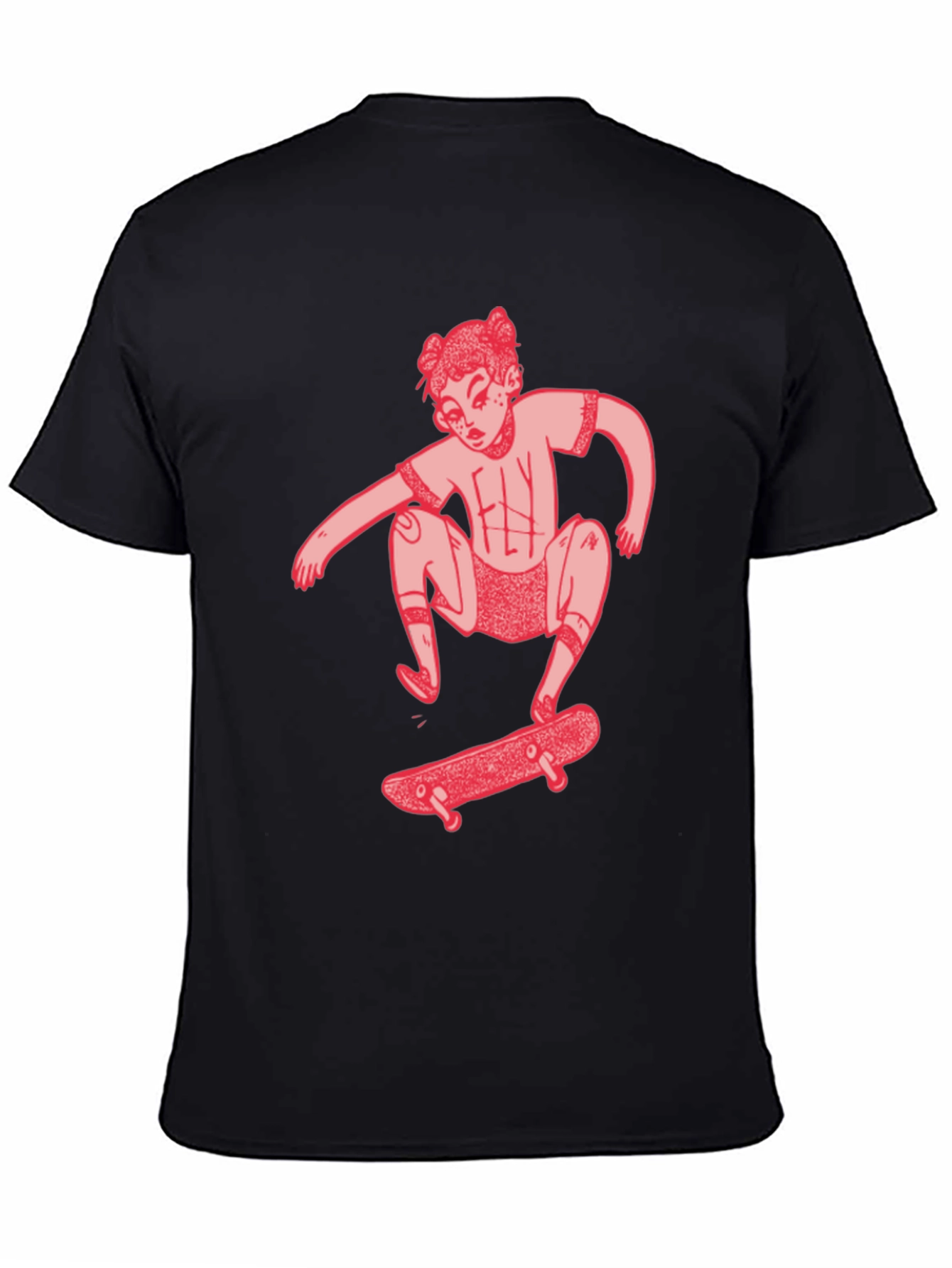 Skater Girl Graphic Tee - Black Cotton T-Shirt