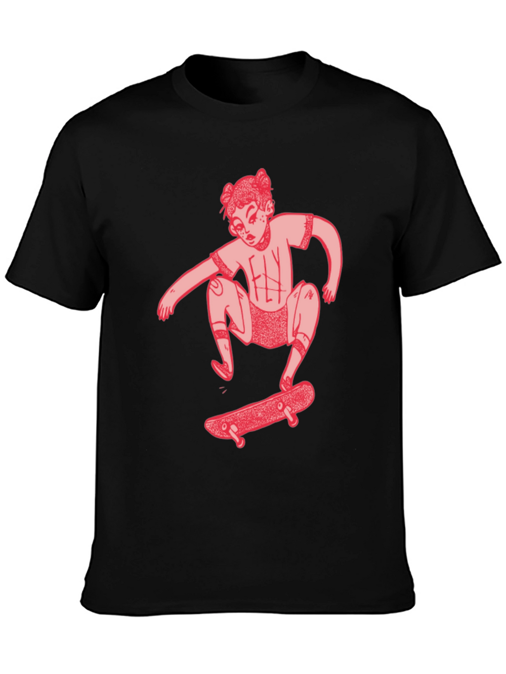 Skater Girl Graphic Tee - Black Cotton T-Shirt