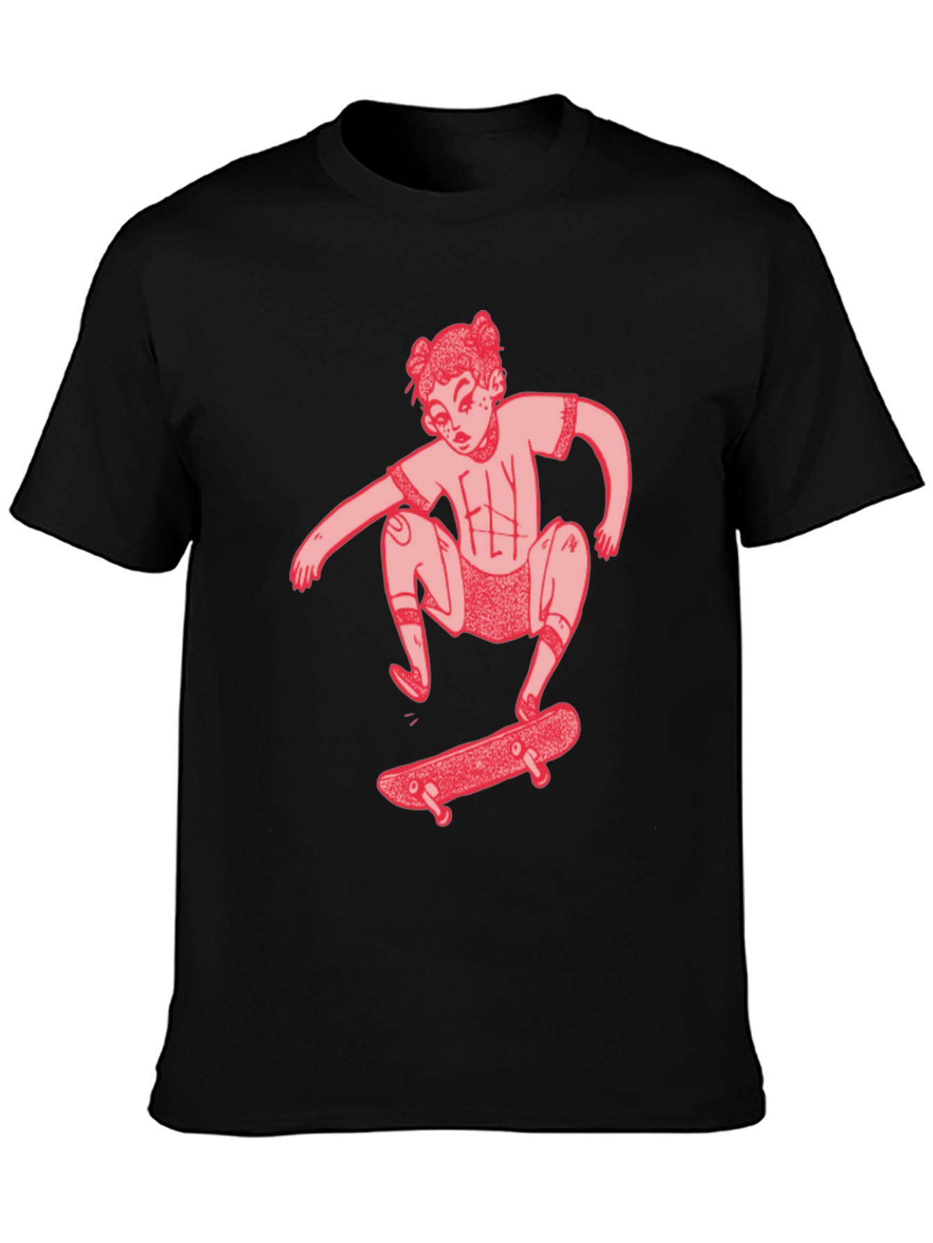 Skater Girl Graphic Tee - Black Cotton T-Shirt