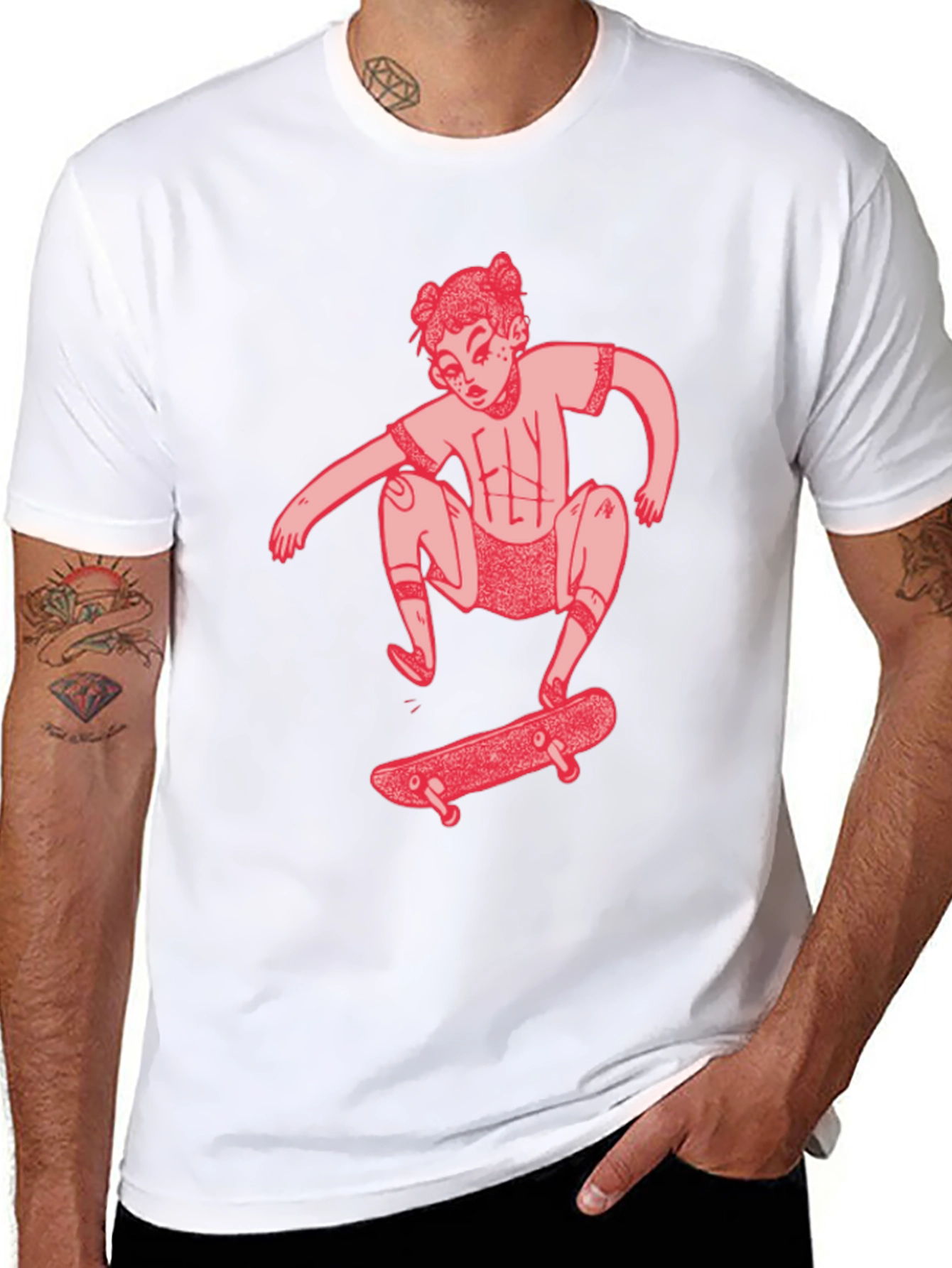 Skater Girl Graphic Tee - Black Cotton T-Shirt