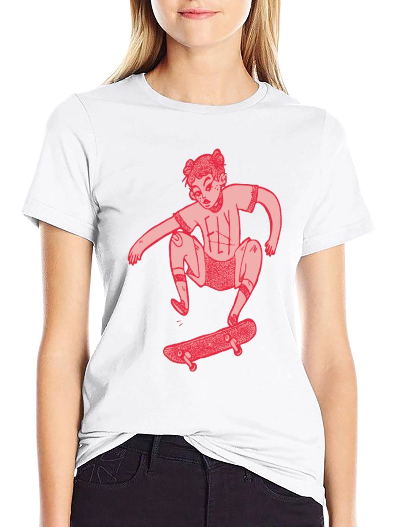 Skater Girl Graphic Tee - Black Cotton T-Shirt
