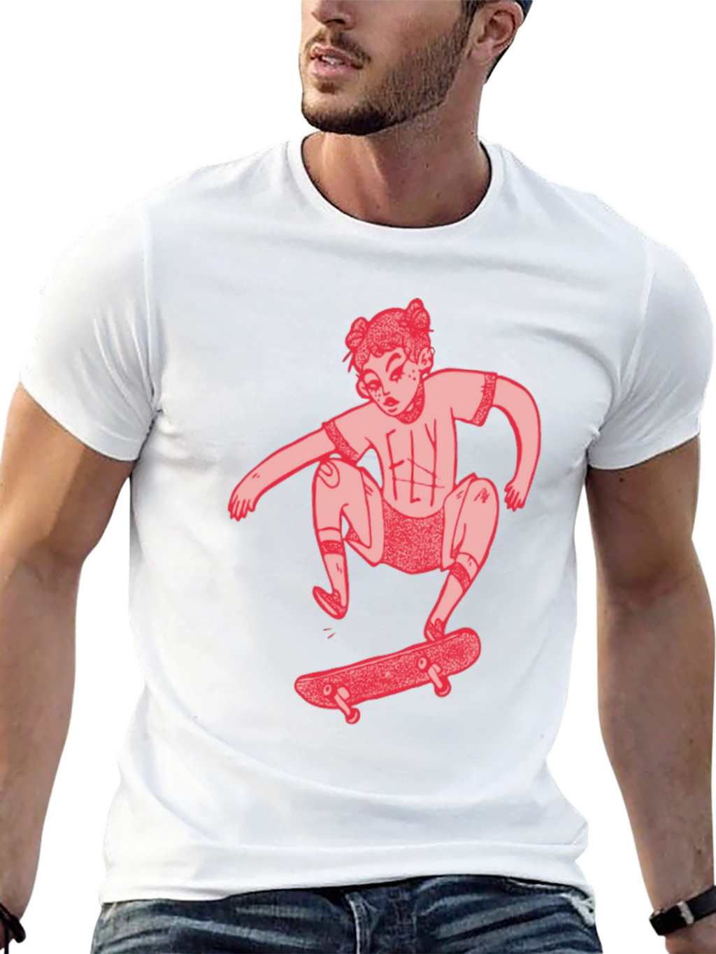 Skater Girl Graphic Tee - Black Cotton T-Shirt