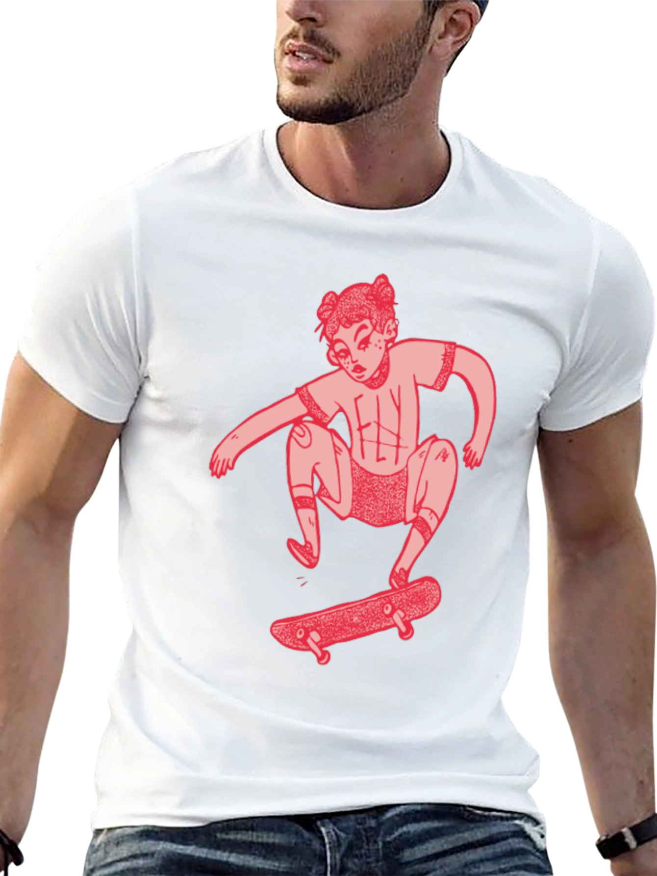 Skater Girl Graphic Tee - Black Cotton T-Shirt
