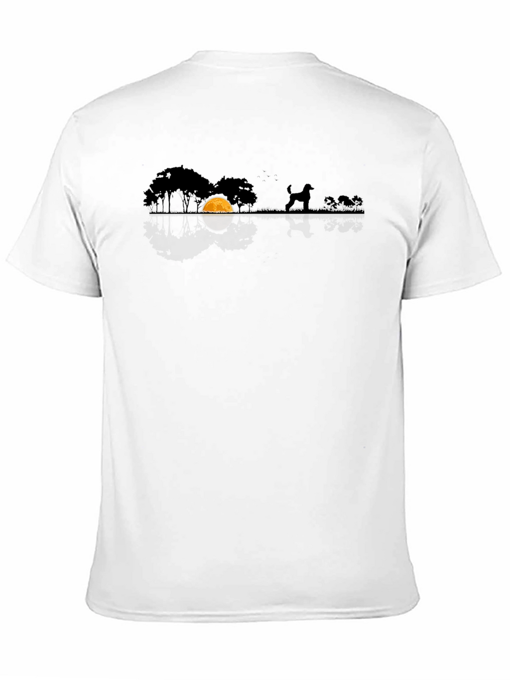 Dog Silhouette T-Shirt - Moonlit Scene Black Cotton Tee
