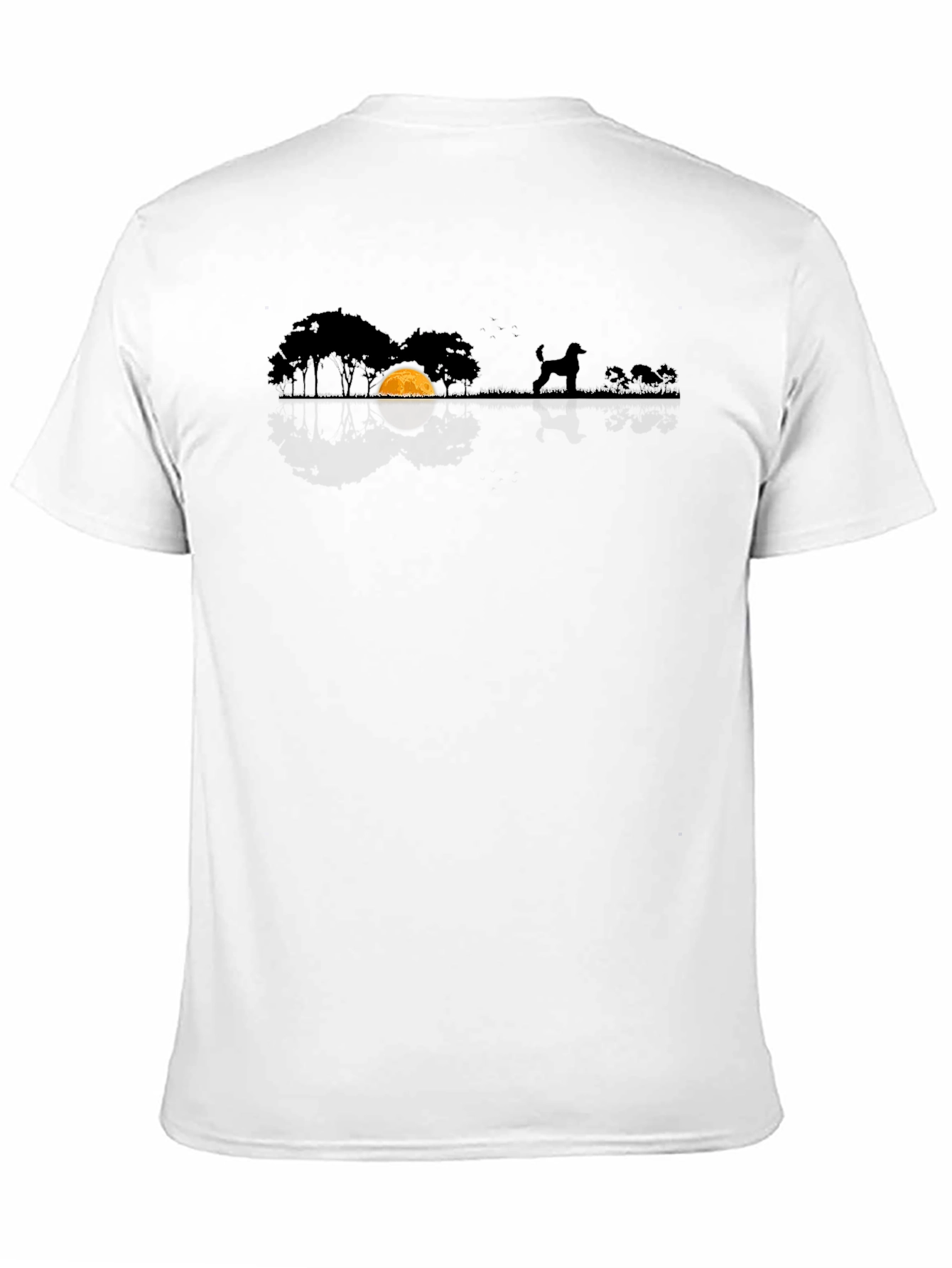 Dog Silhouette T-Shirt - Moonlit Scene Black Cotton Tee