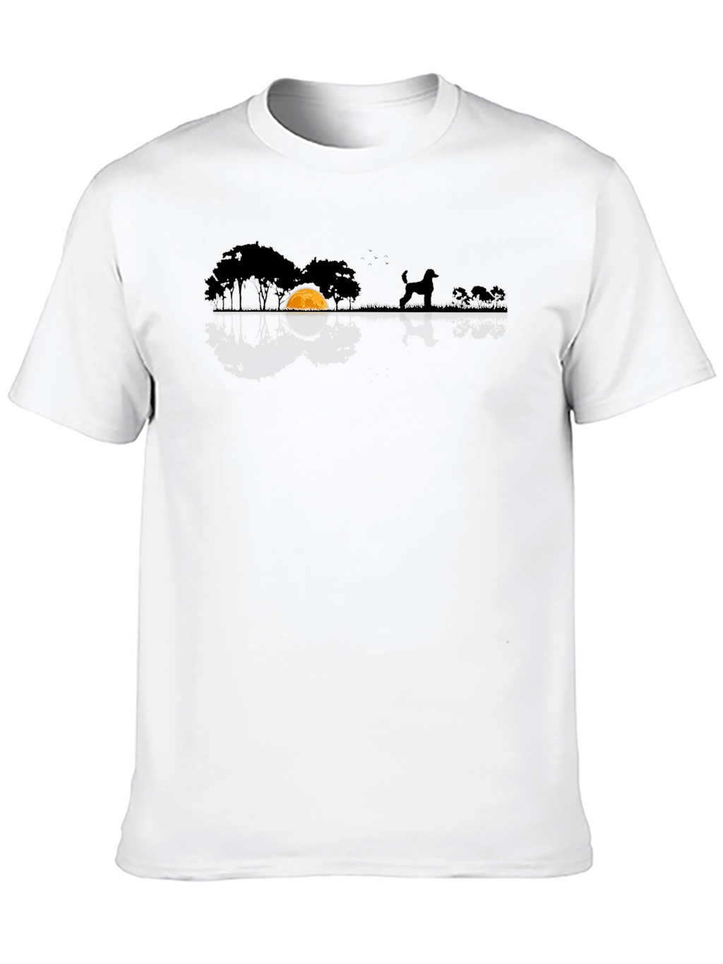 Dog Silhouette T-Shirt - Moonlit Scene Black Cotton Tee