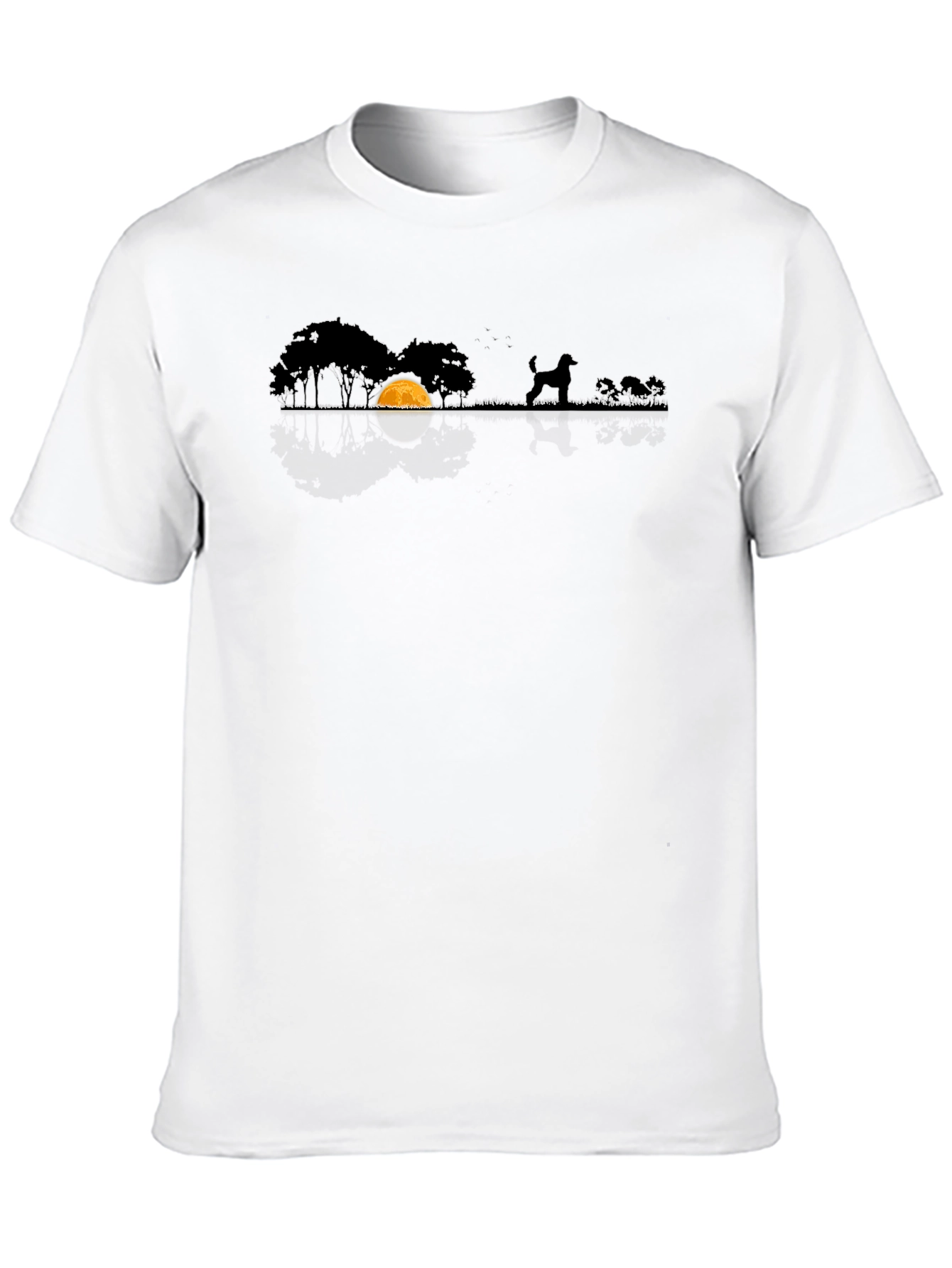 Dog Silhouette T-Shirt - Moonlit Scene Black Cotton Tee