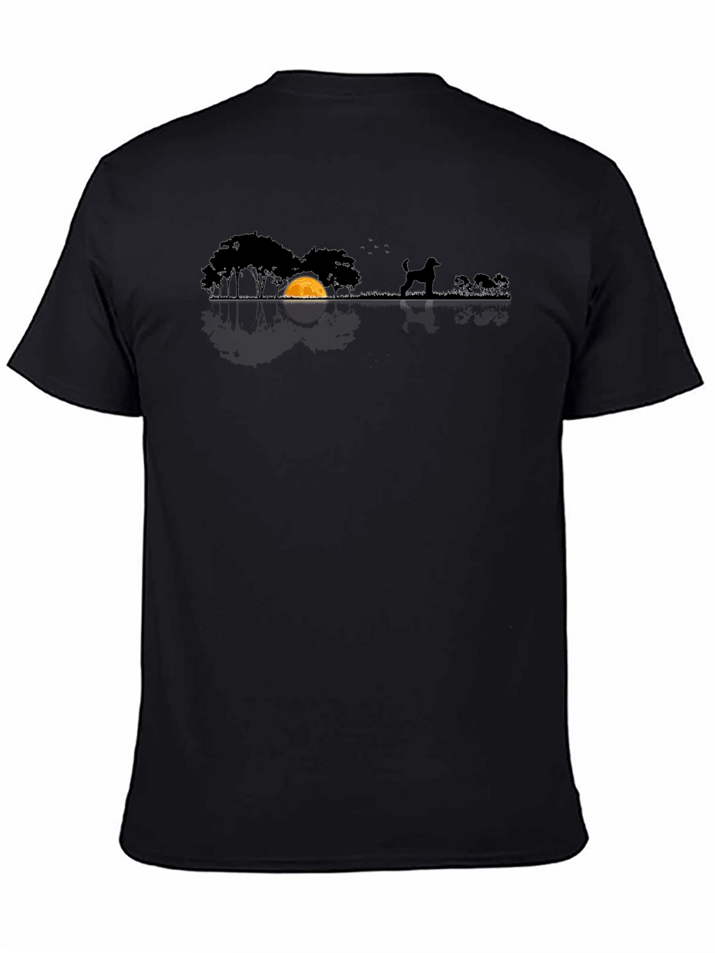 Dog Silhouette T-Shirt - Moonlit Scene Black Cotton Tee