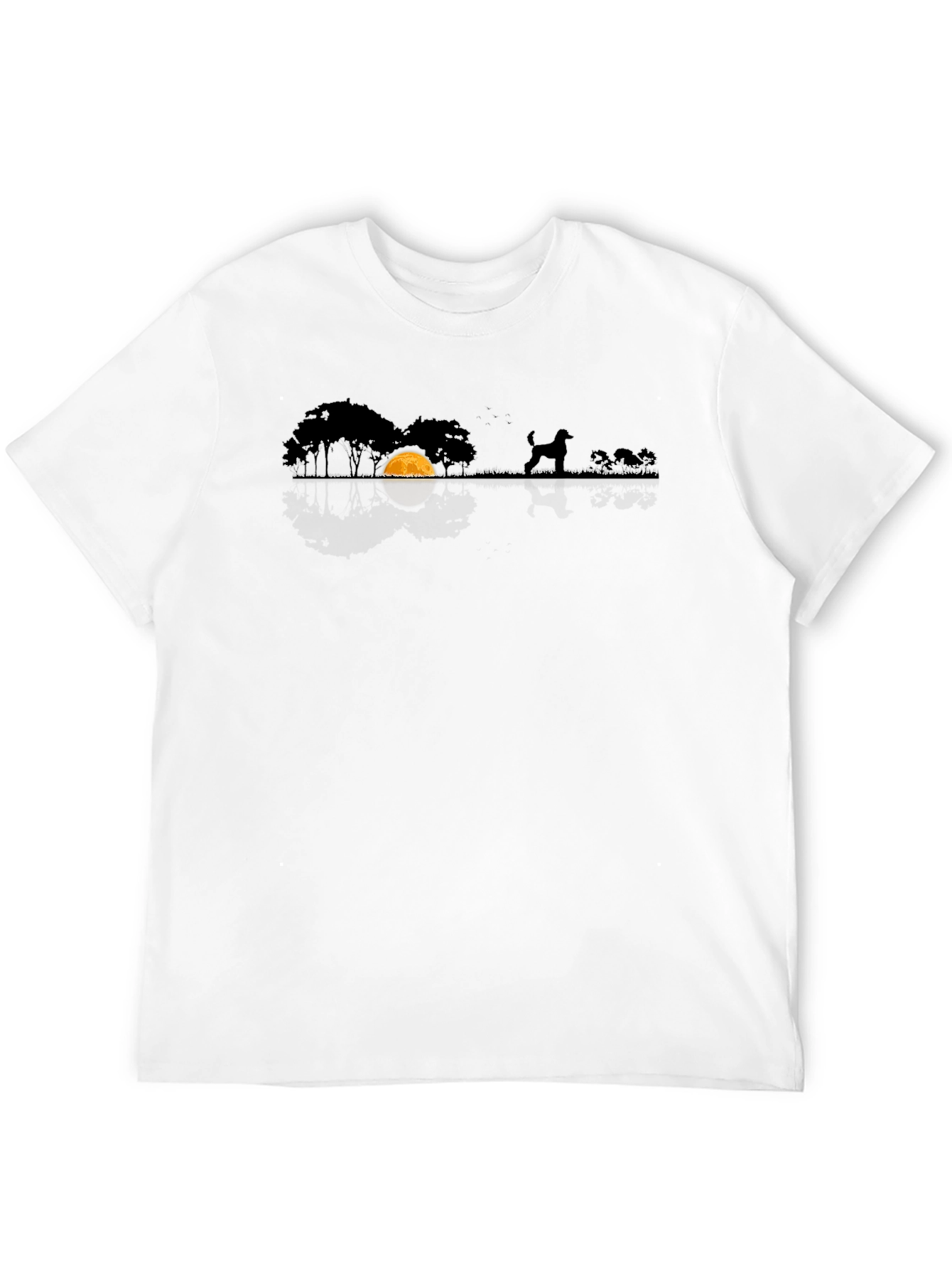 Dog Silhouette T-Shirt - Moonlit Scene Black Cotton Tee