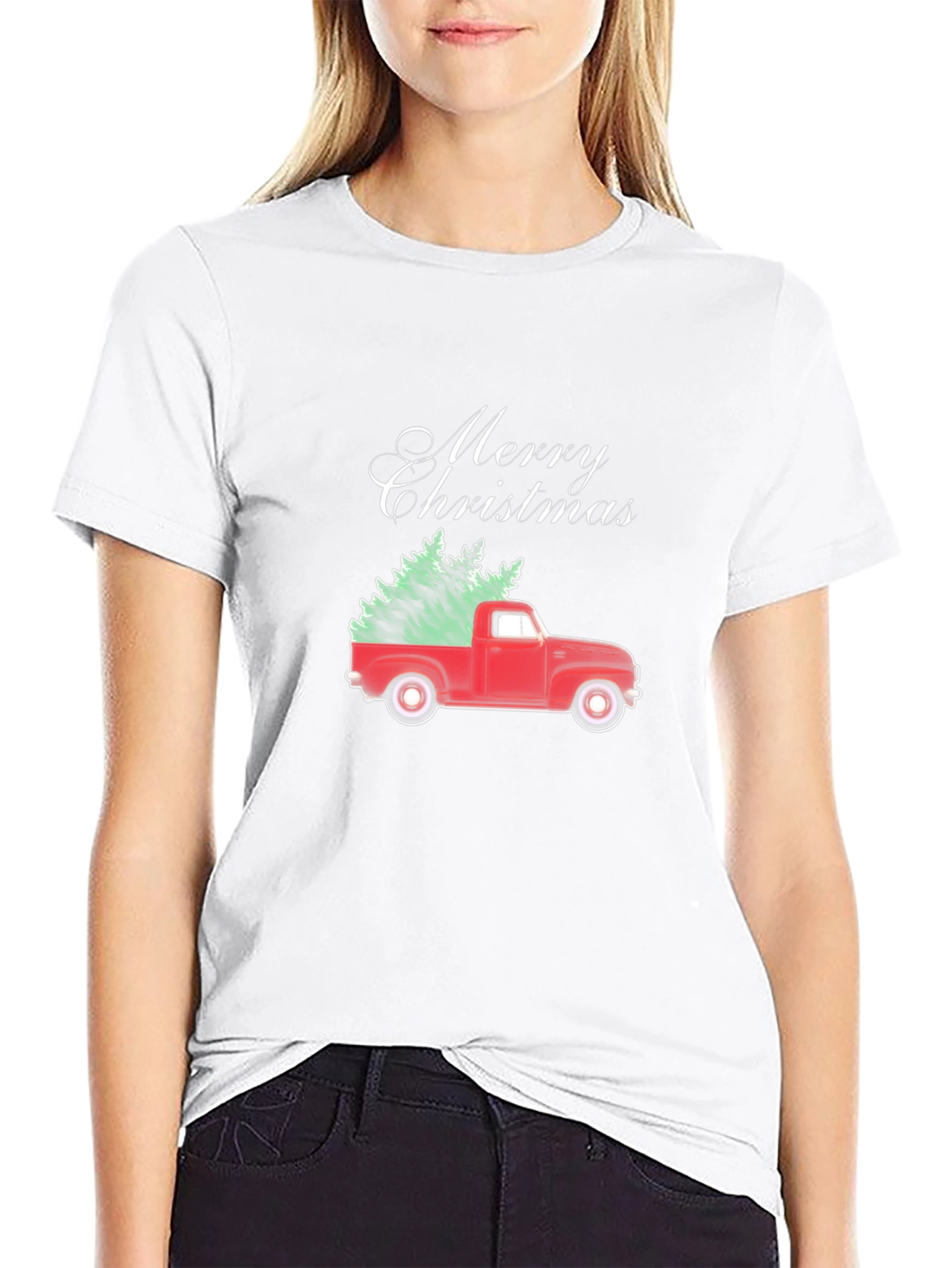 Merry Christmas Red Truck Tree T-Shirt