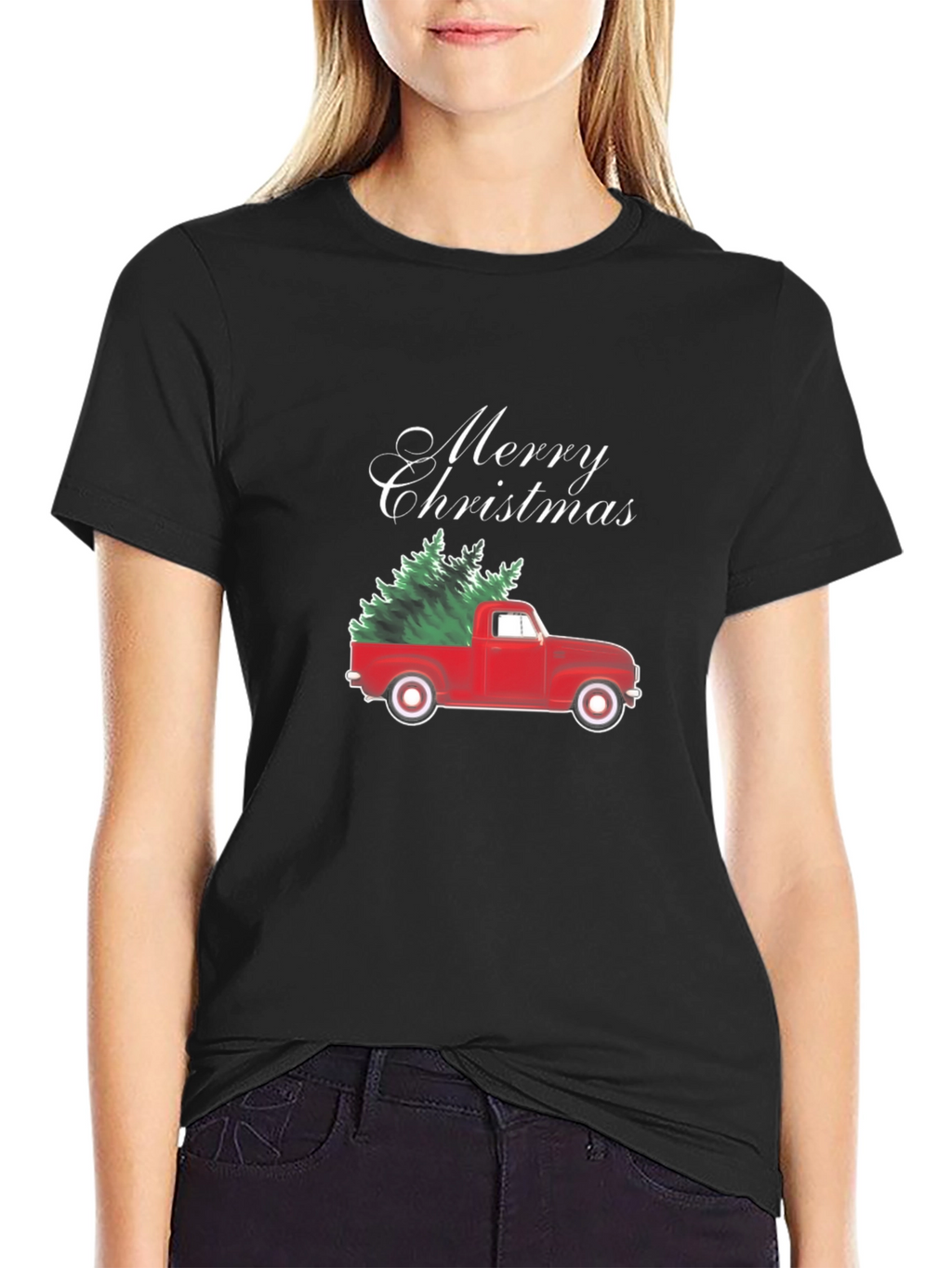 Merry Christmas Red Truck Tree T-Shirt