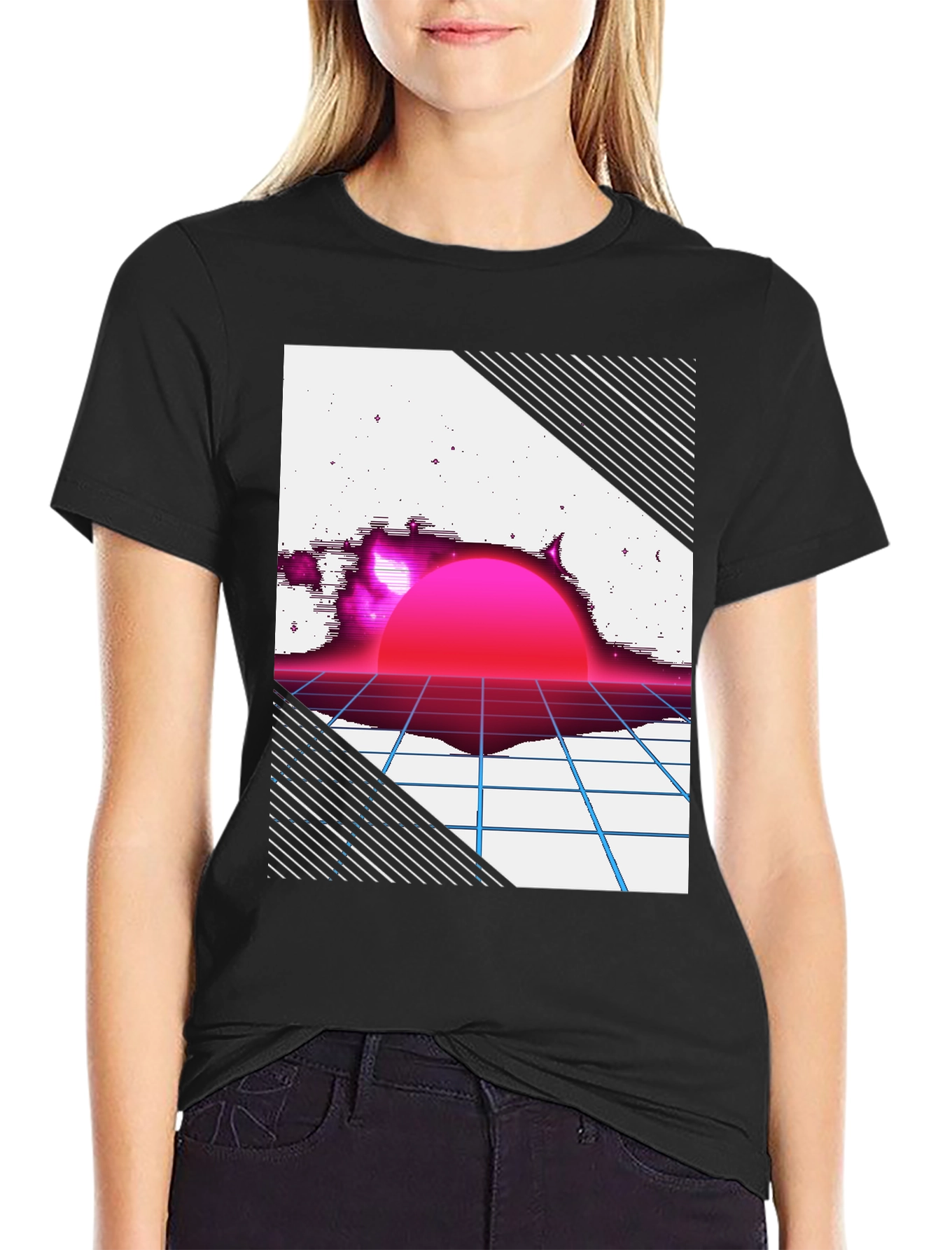 Retro Sunset Graphic Tee - Black T-Shirt
