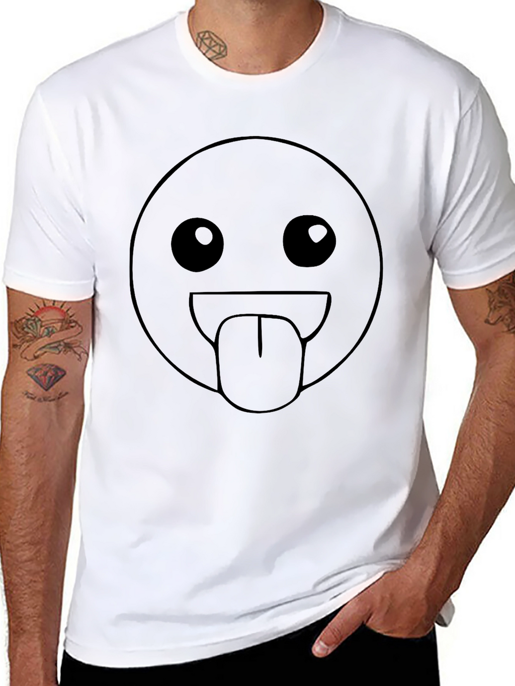 Silly Face Emoji Black T-Shirt