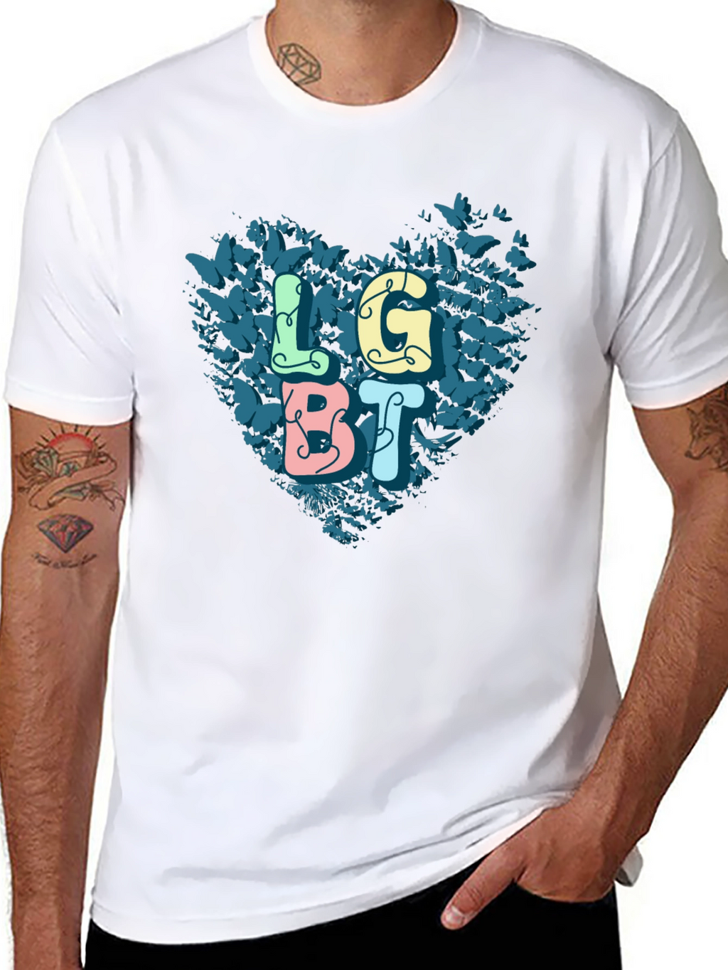 LGBT Butterfly Heart Graphic Tee - Pride T-Shirt