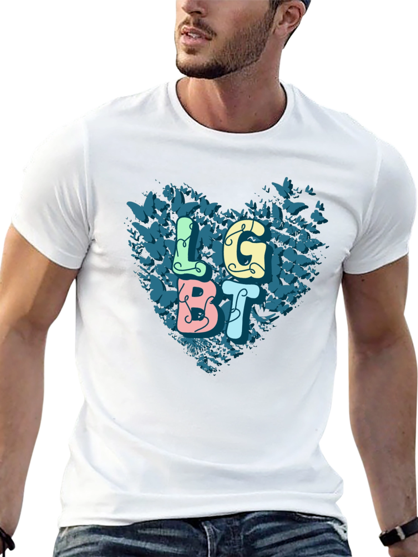LGBT Butterfly Heart Graphic Tee - Pride T-Shirt