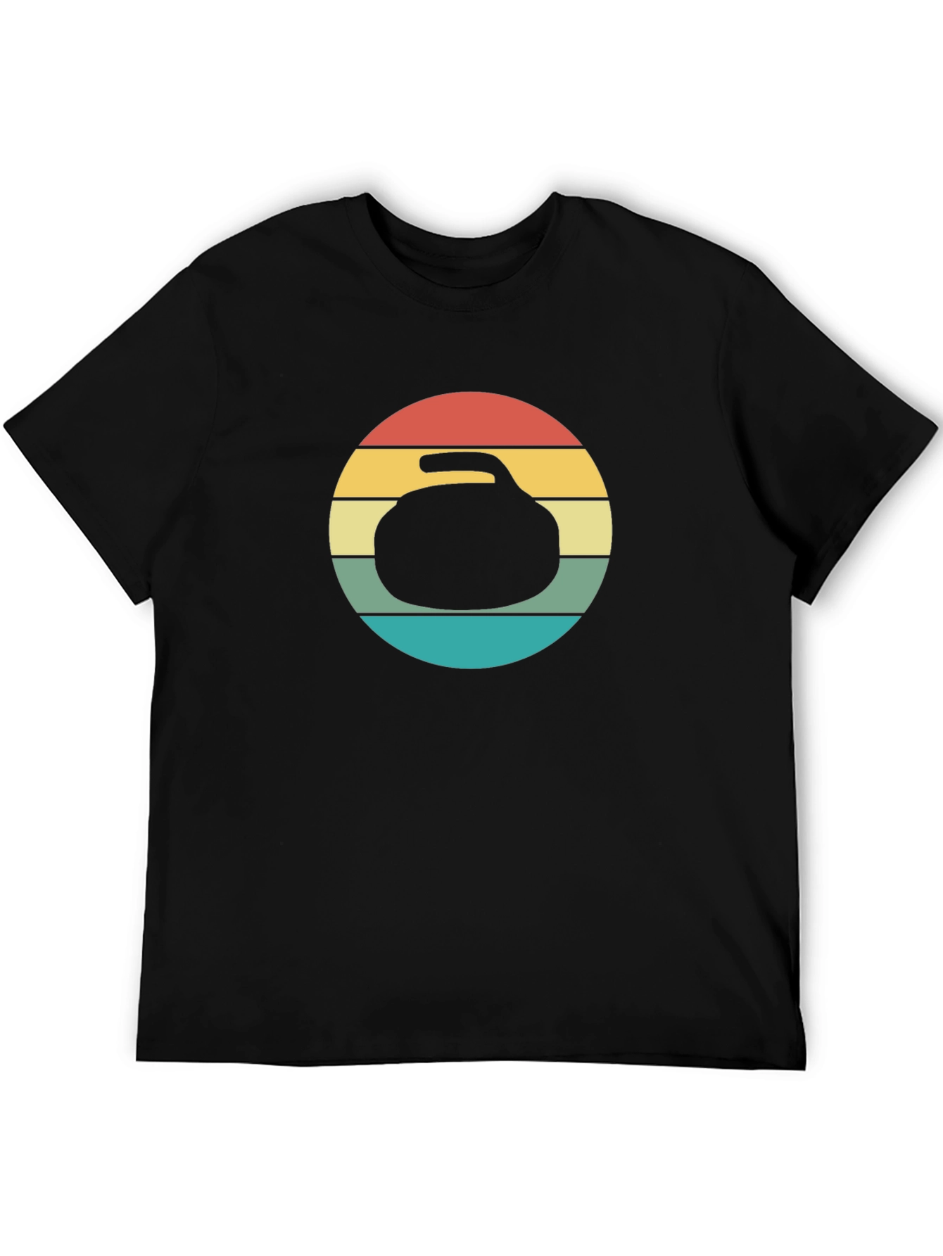 Retro Curling Stone Graphic Tee - Black T-Shirt