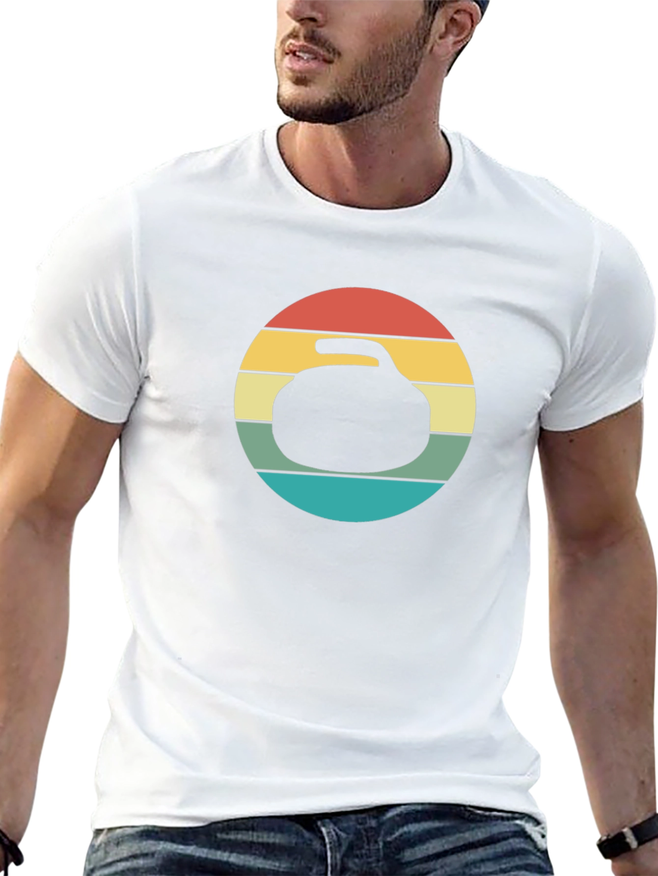 Retro Curling Stone Graphic Tee - Black T-Shirt