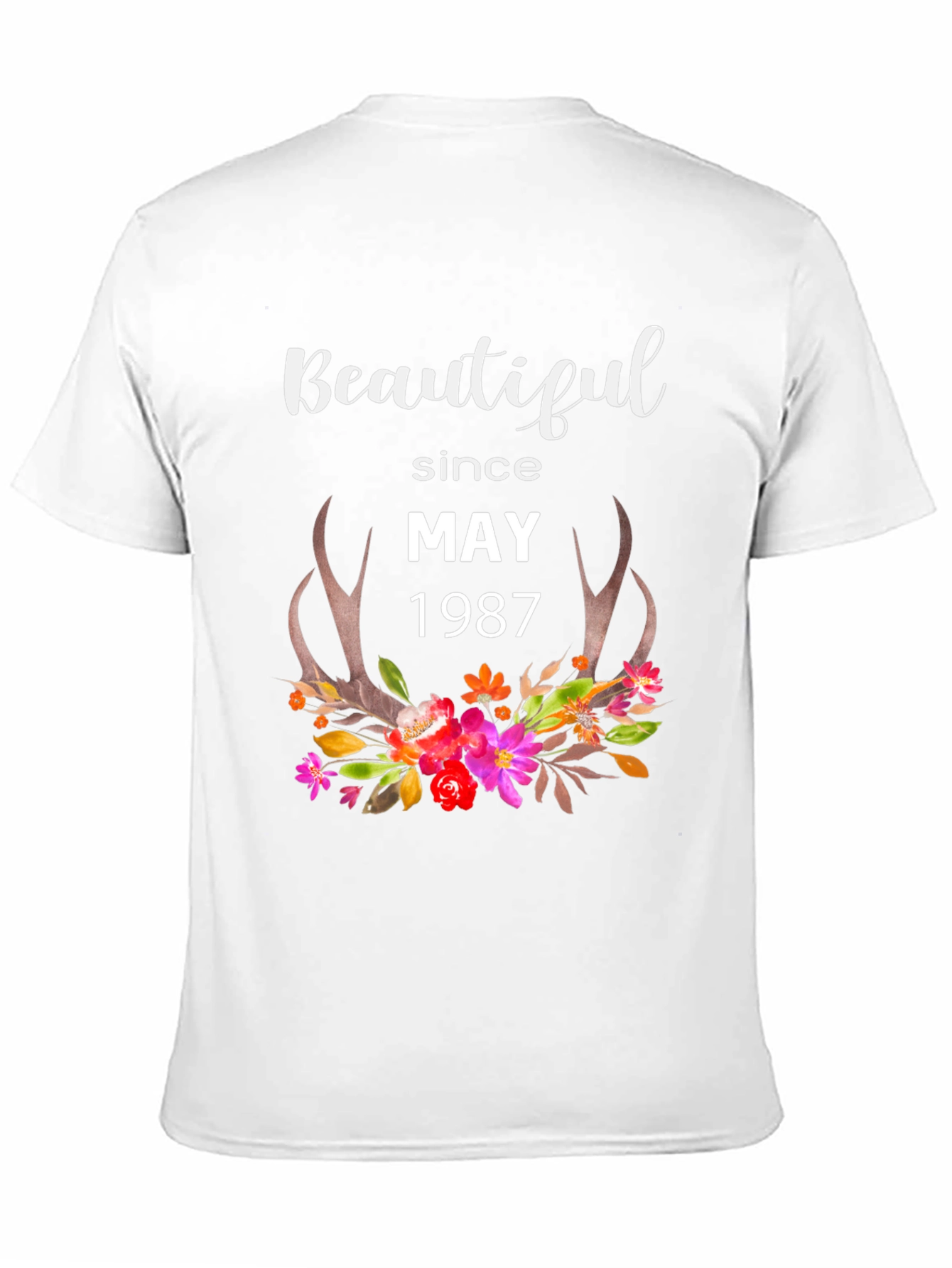 Beautiful Since May 1987 Floral Antler T-Shirt