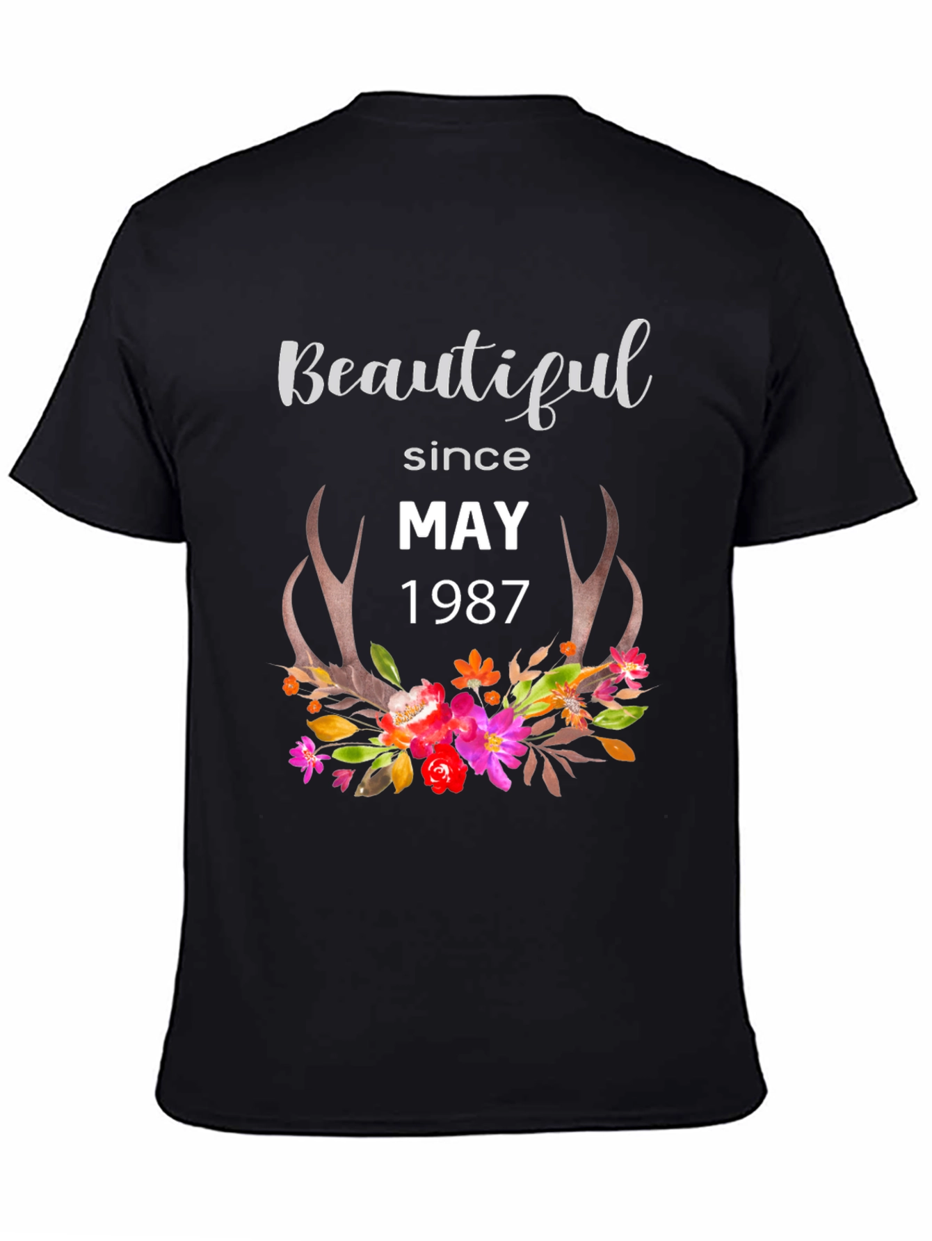 Beautiful Since May 1987 Floral Antler T-Shirt