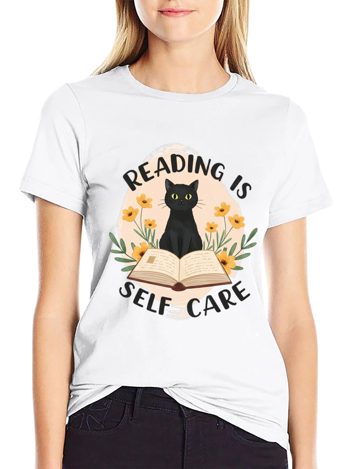 Reading is Self-Care Cat Graphic T-Shirt