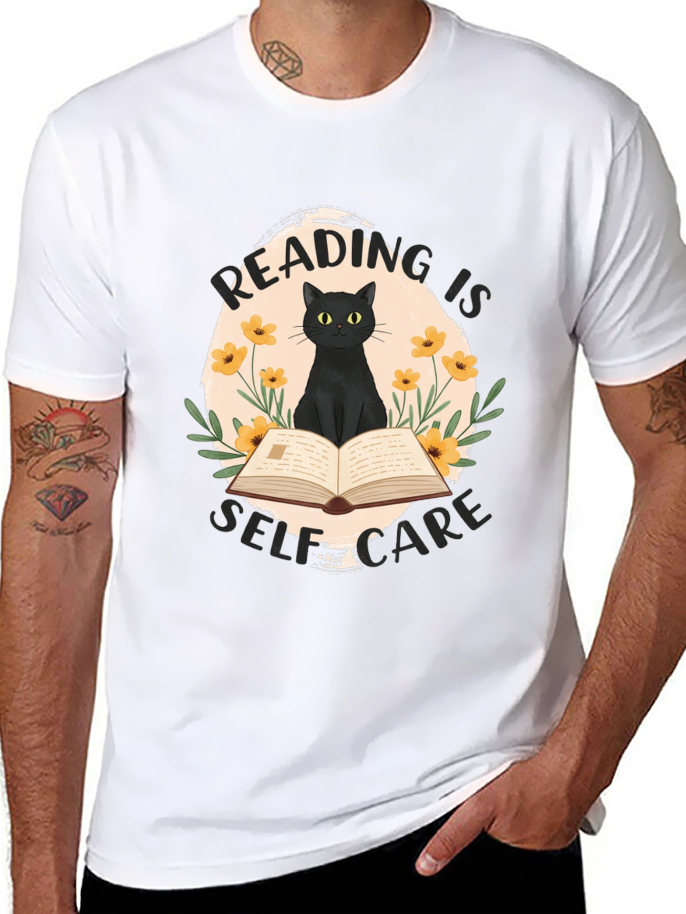 Reading is Self-Care Cat Graphic T-Shirt