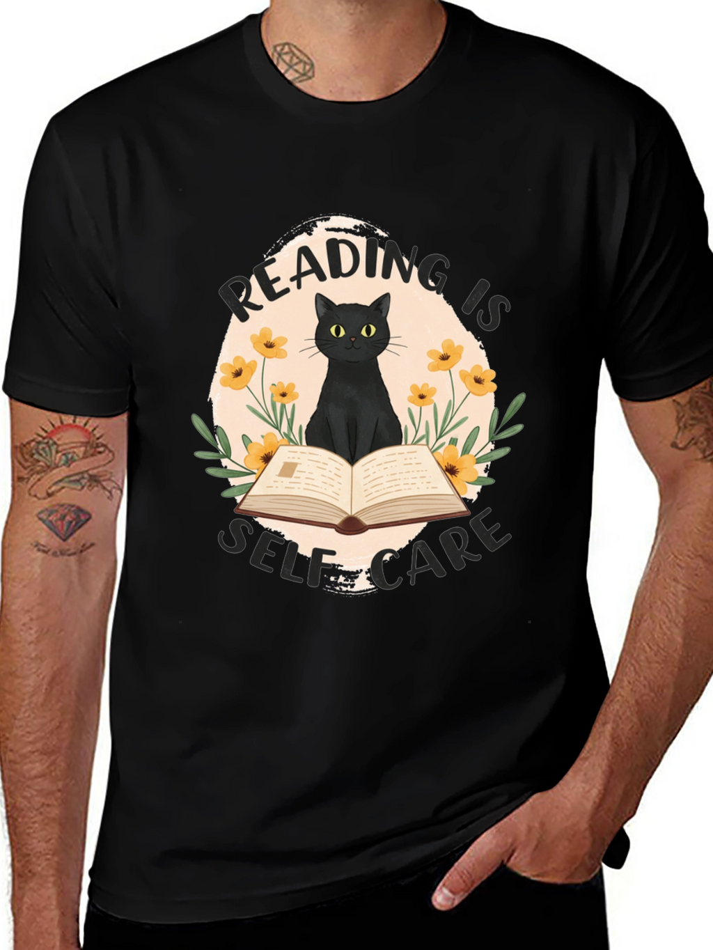 Reading is Self-Care Cat Graphic T-Shirt