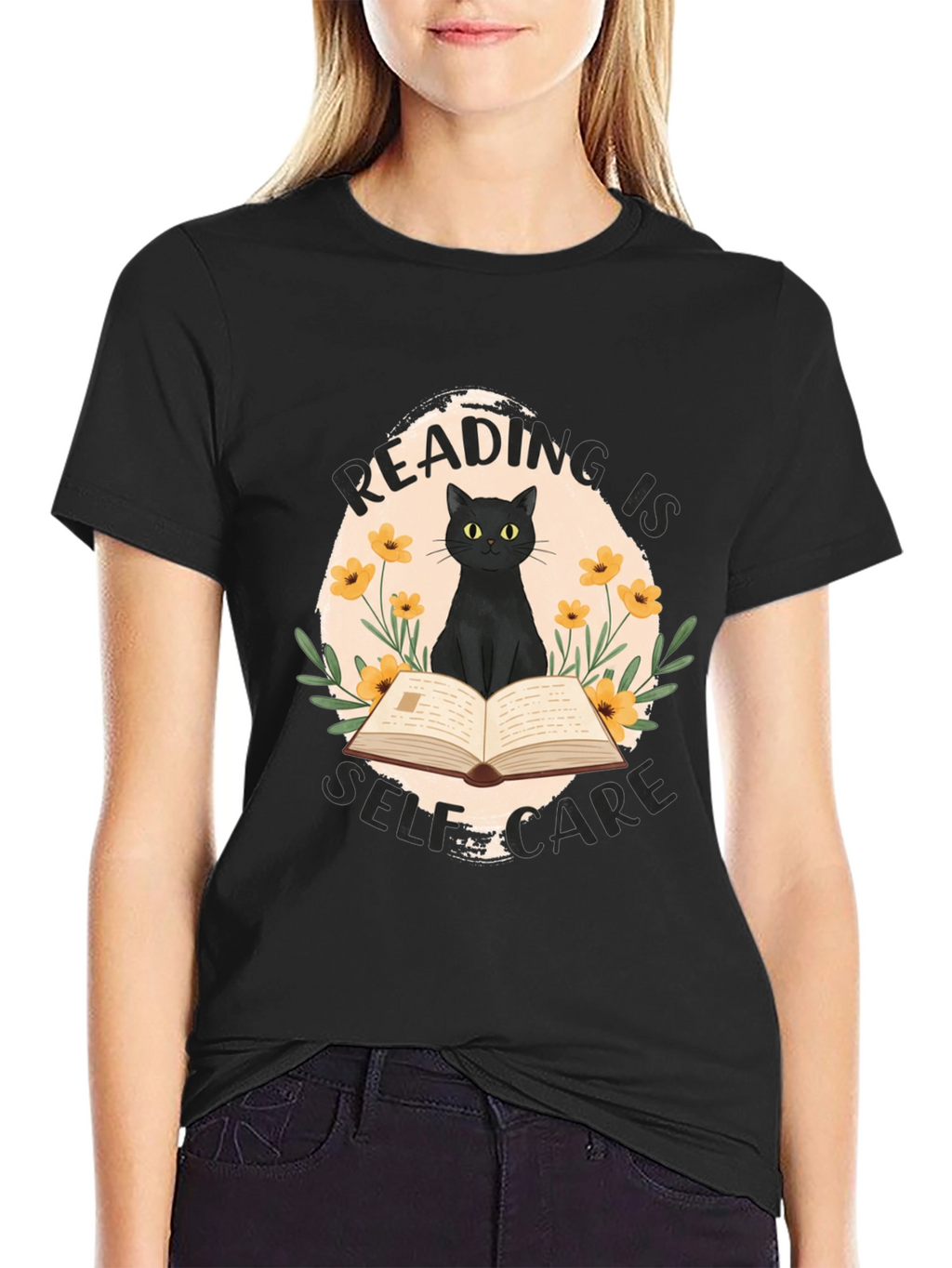 Reading is Self-Care Cat Graphic T-Shirt