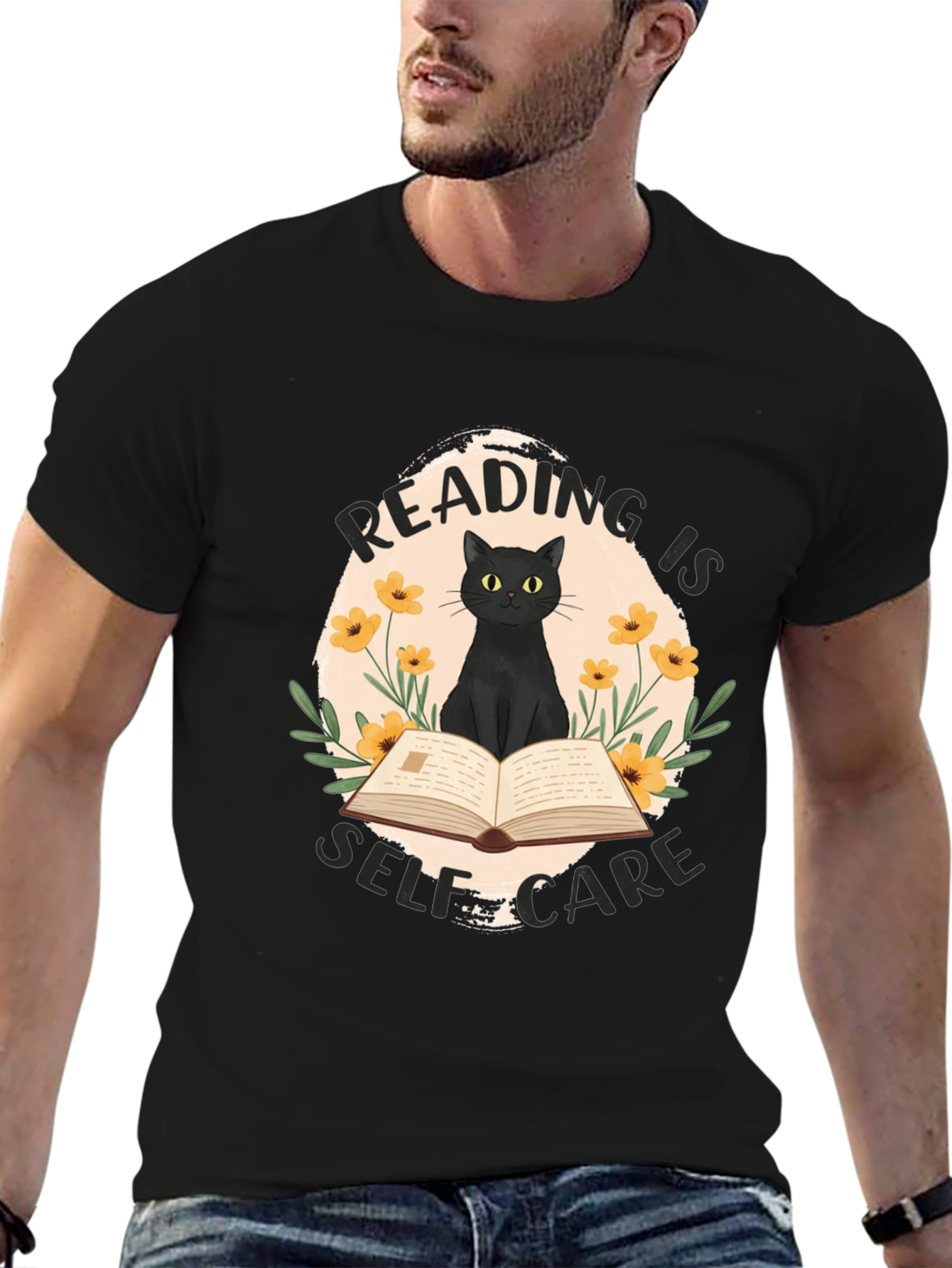 Reading is Self-Care Cat Graphic T-Shirt