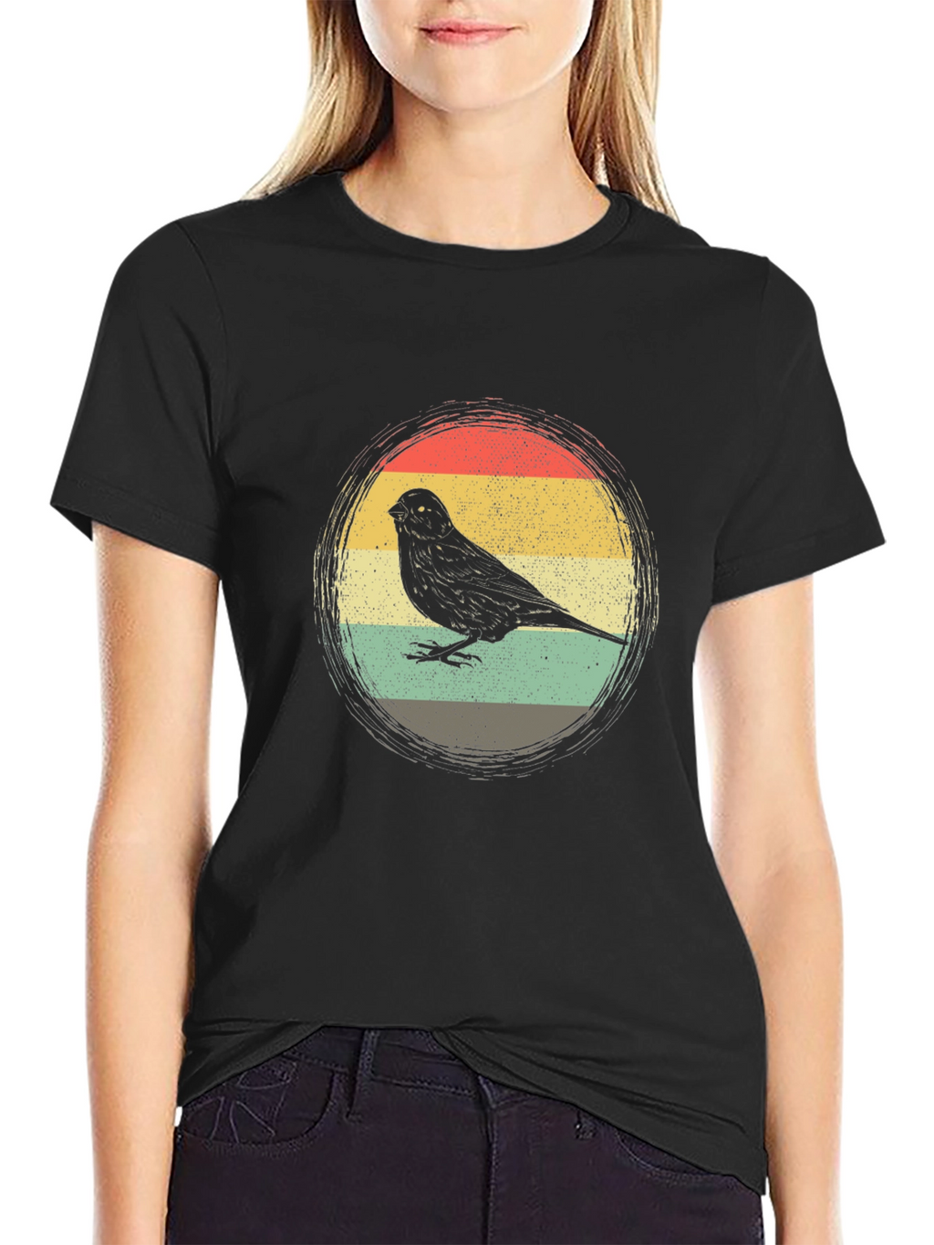 Retro Bird Graphic Tee - Stylish Mens Black T-Shirt