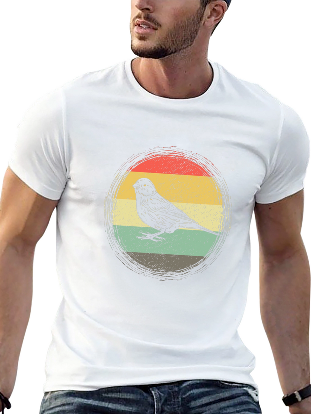 Retro Bird Graphic Tee - Stylish Mens Black T-Shirt