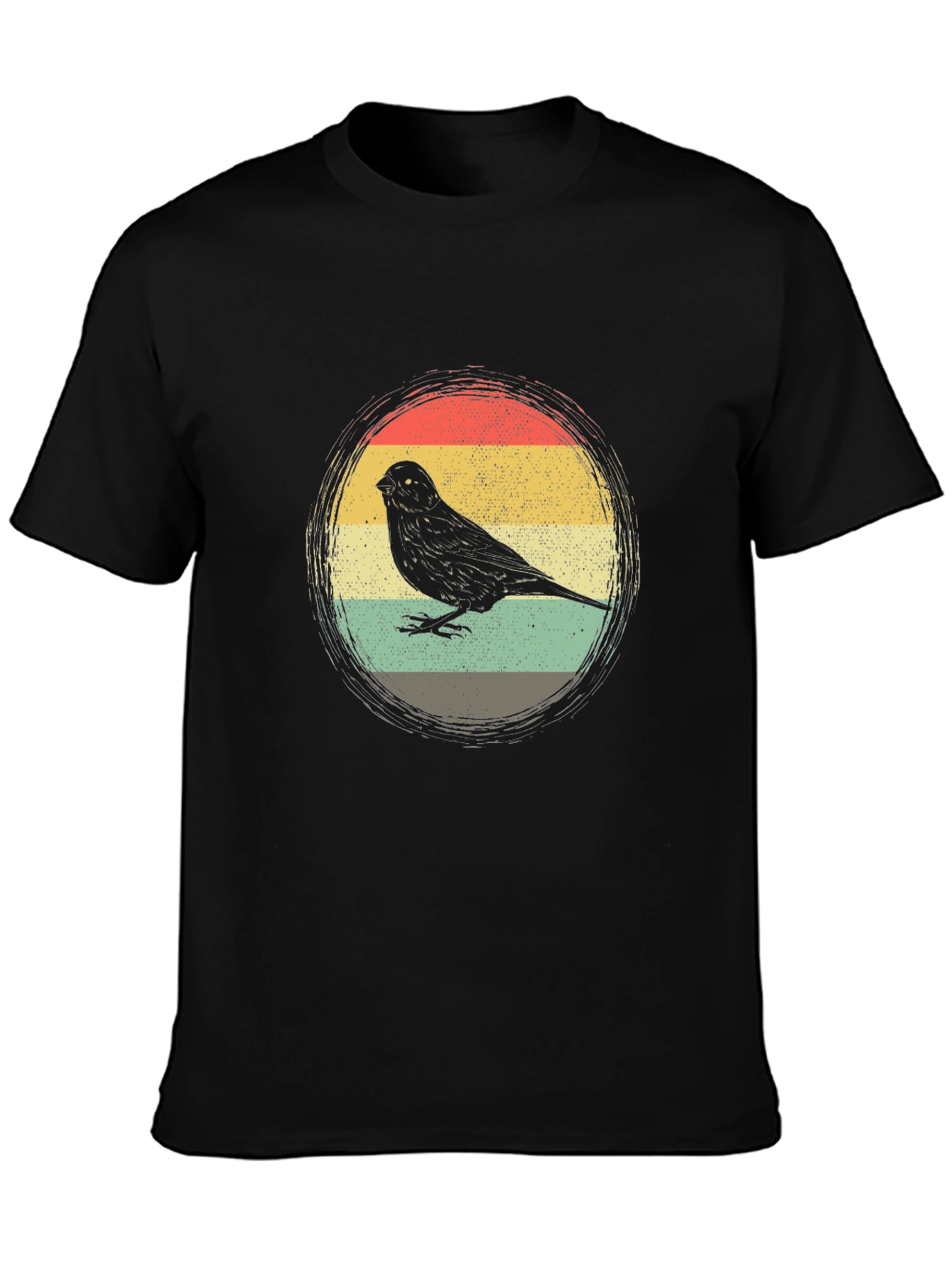 Retro Bird Graphic Tee - Stylish Mens Black T-Shirt