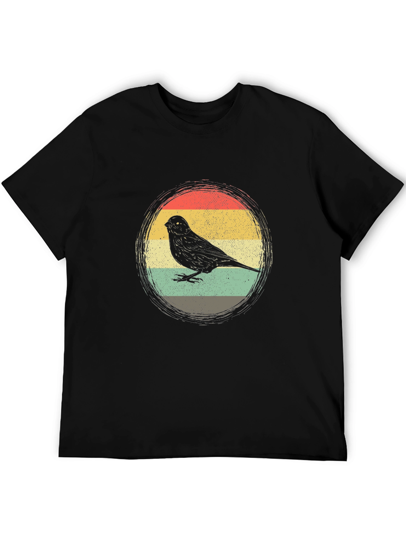 Retro Bird Graphic Tee - Stylish Mens Black T-Shirt