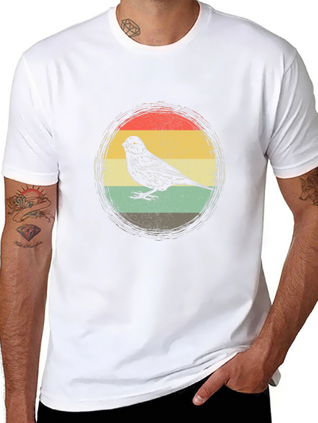 Retro Bird Graphic Tee - Stylish Mens Black T-Shirt