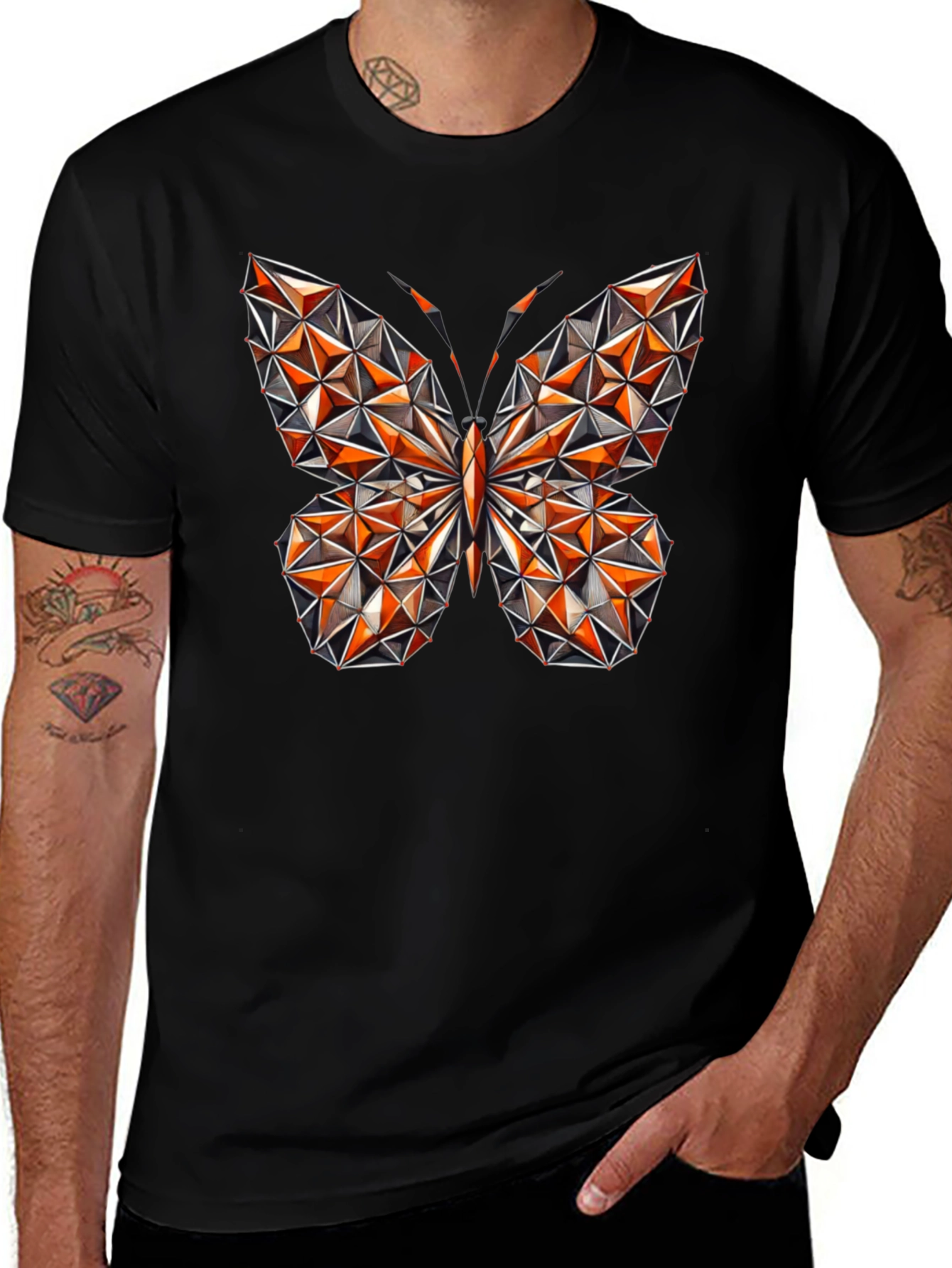 Geometric Butterfly Graphic Tee - Stylish Mens Black T-Shirt