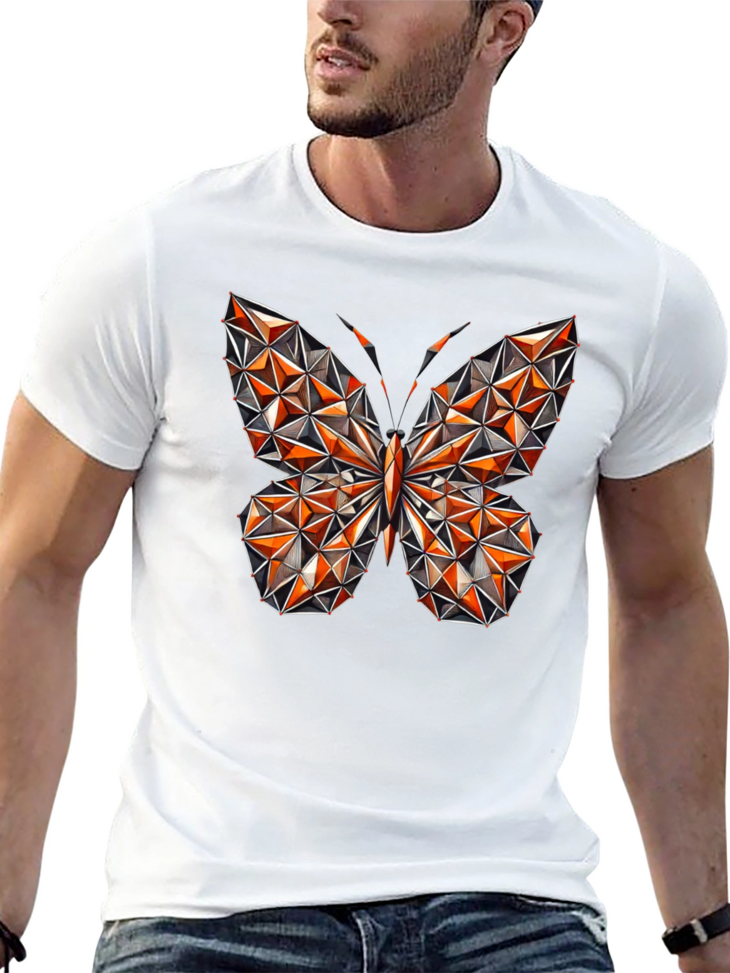 Geometric Butterfly Graphic Tee - Stylish Mens Black T-Shirt