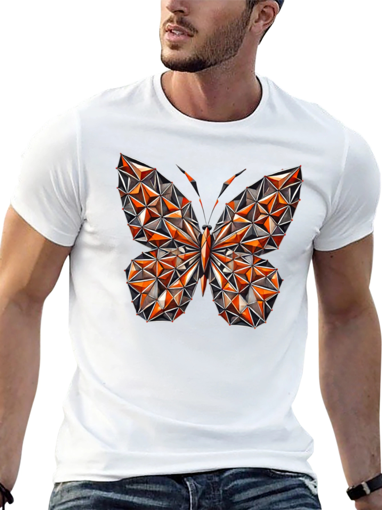 Geometric Butterfly Graphic Tee - Stylish Mens Black T-Shirt