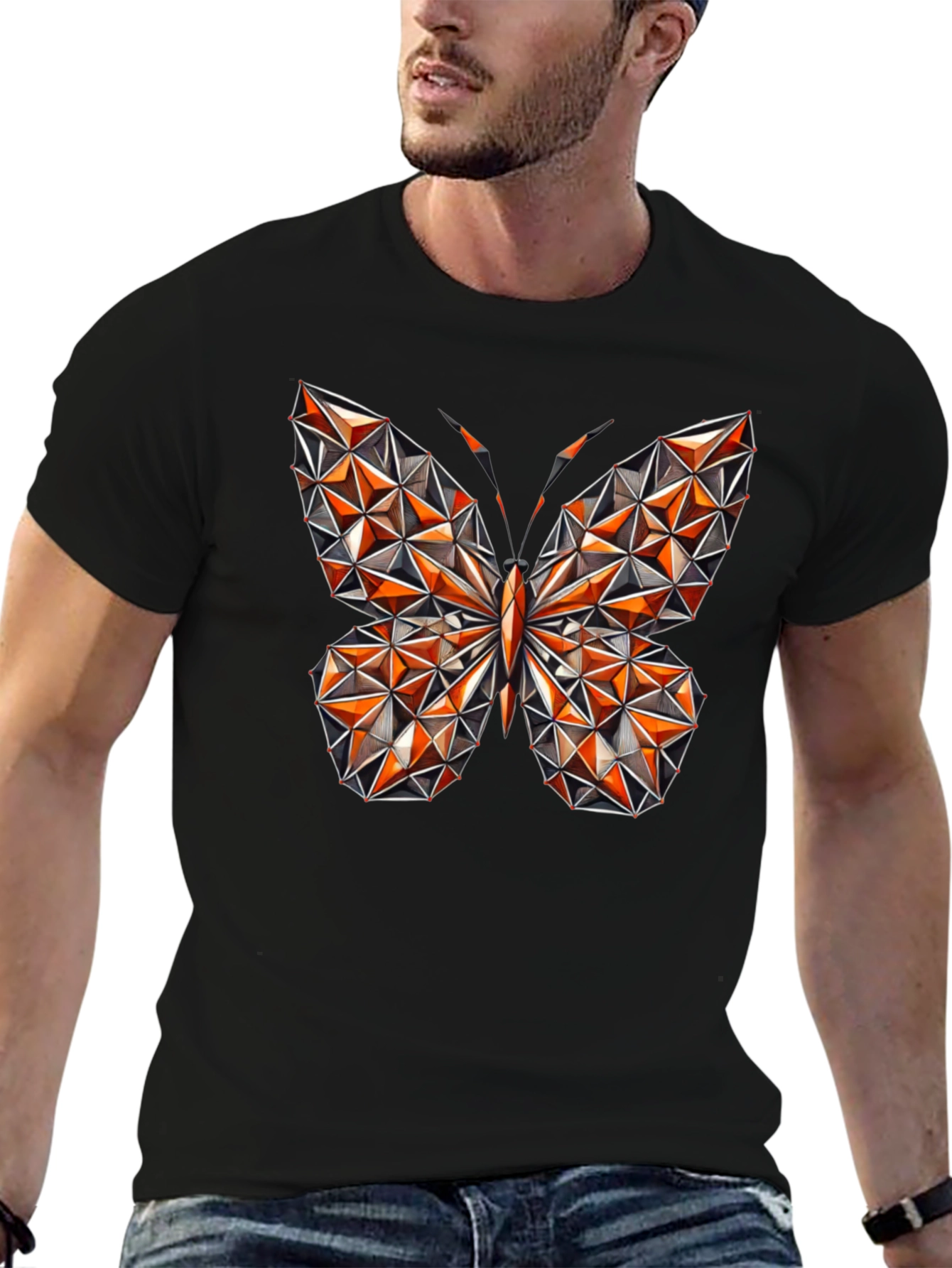 Geometric Butterfly Graphic Tee - Stylish Mens Black T-Shirt