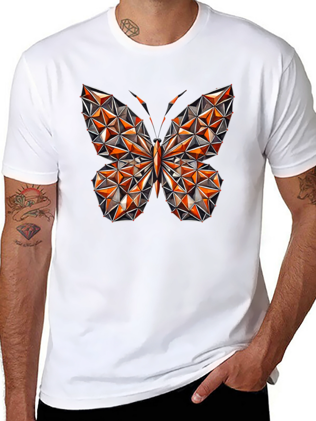 Geometric Butterfly Graphic Tee - Stylish Mens Black T-Shirt